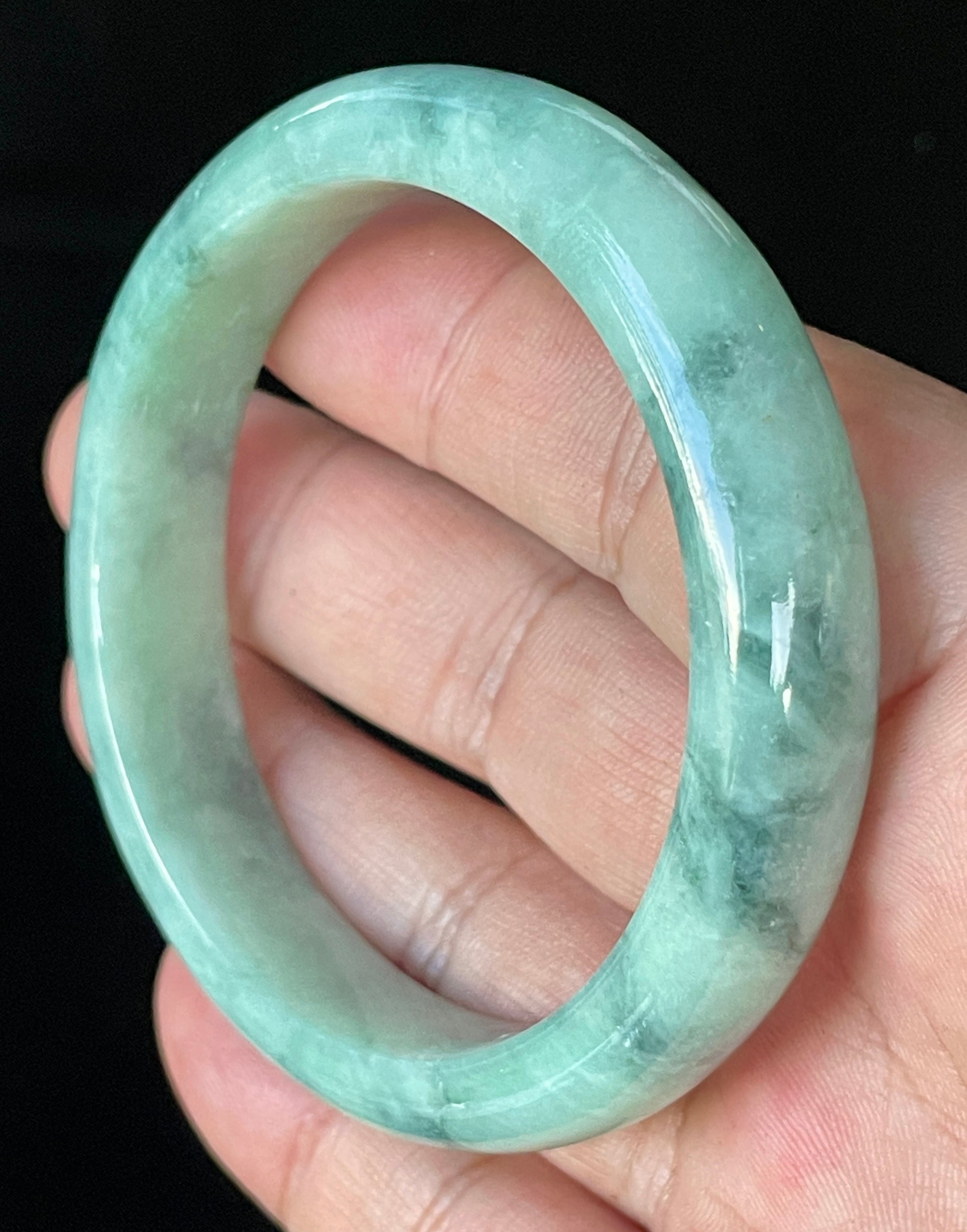 Natural Grade A Certified Burmese Jadeite Jade Bangle – Icy Imperial & Apple Green with Milky White Hues – 56mm – JB914