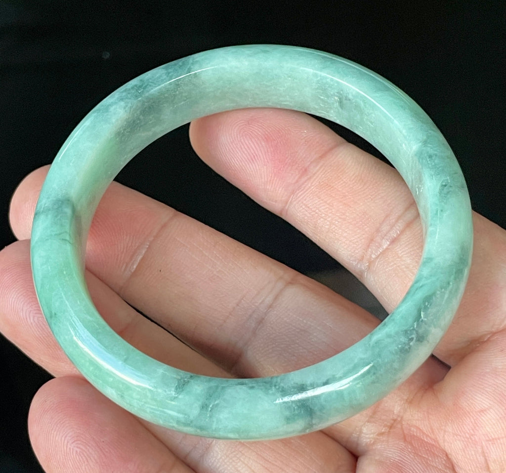 Natural Grade A Certified Burmese Jadeite Jade Bangle – Icy Imperial & Apple Green with Milky White Hues – 56mm – JB914