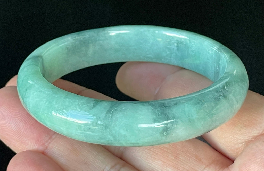 Natural Grade A Certified Burmese Jadeite Jade Bangle – Icy Imperial & Apple Green with Milky White Hues – 56mm – JB914