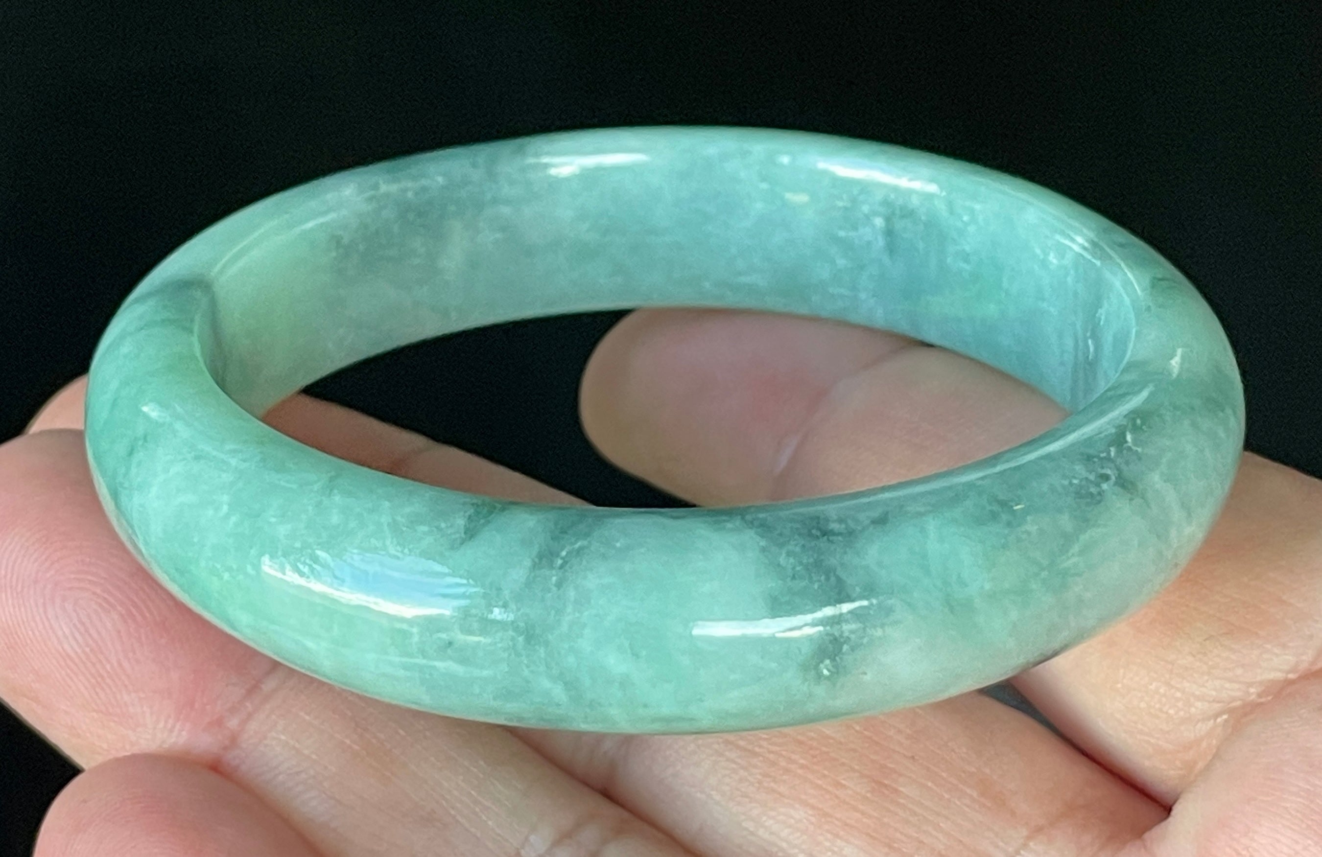Natural Grade A Certified Burmese Jadeite Jade Bangle – Icy Imperial & Apple Green with Milky White Hues – 56mm – JB914
