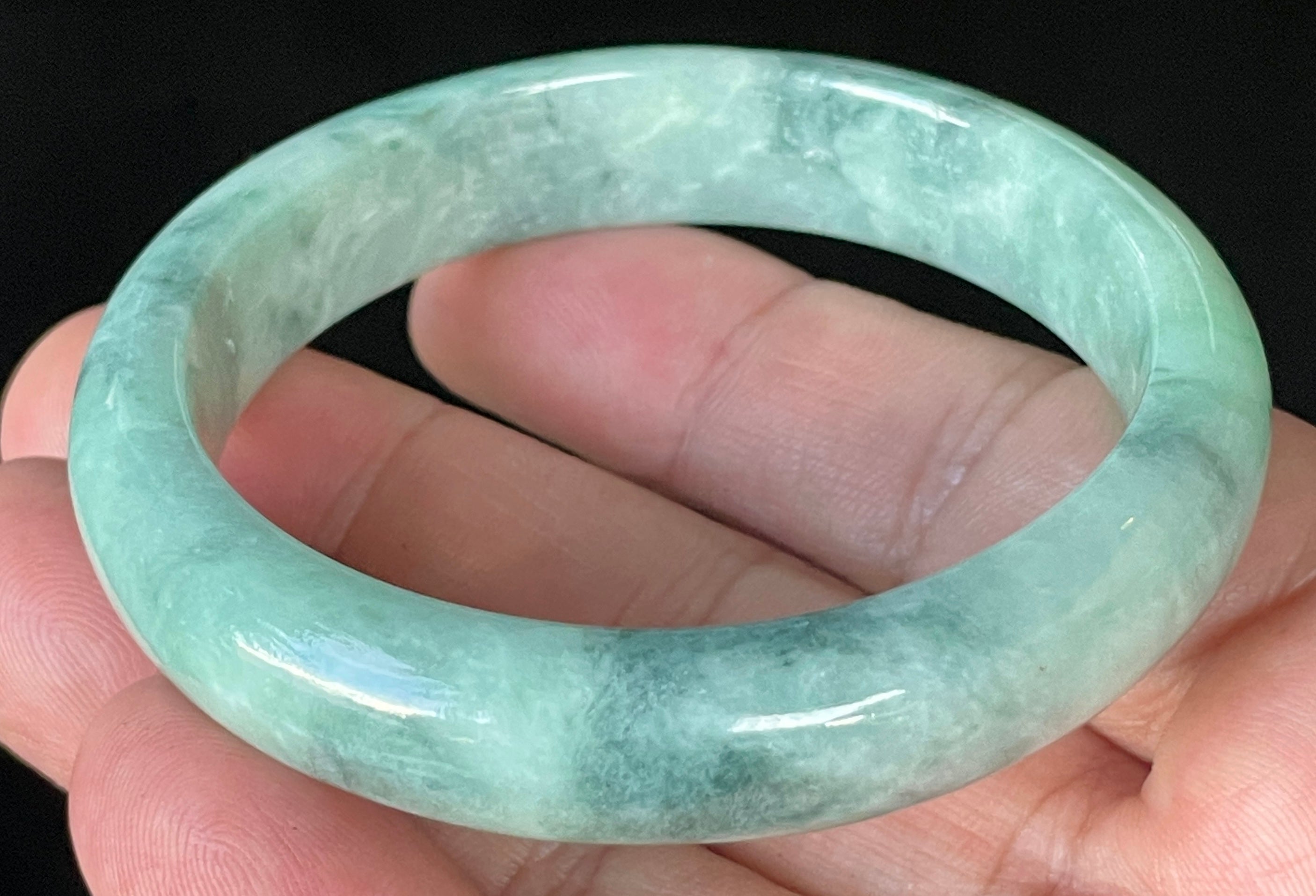 Natural Grade A Certified Burmese Jadeite Jade Bangle – Icy Imperial & Apple Green with Milky White Hues – 56mm – JB914