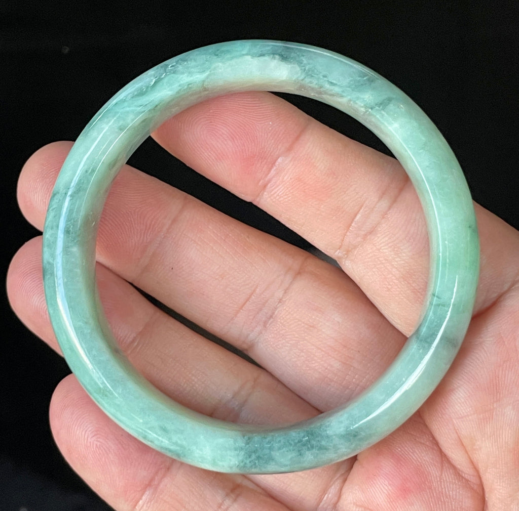 Natural Grade A Certified Burmese Jadeite Jade Bangle – Icy Imperial & Apple Green with Milky White Hues – 56mm – JB914