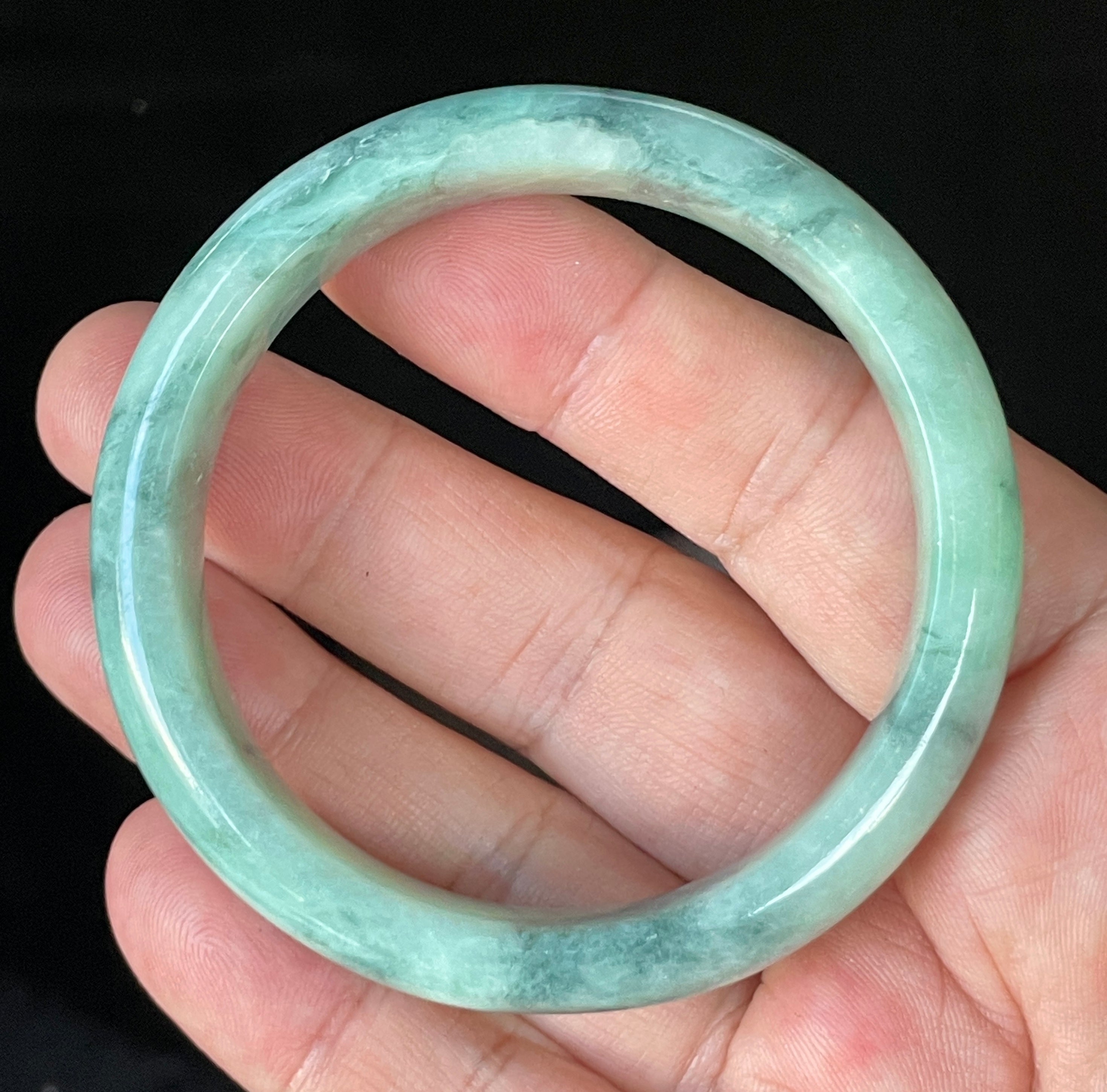 Natural Grade A Certified Burmese Jadeite Jade Bangle – Icy Imperial & Apple Green with Milky White Hues – 56mm – JB914