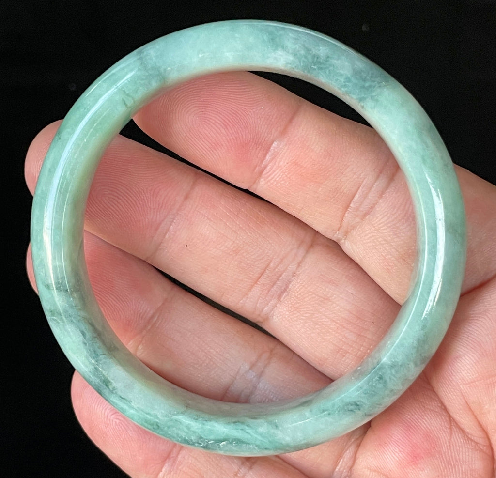 Natural Grade A Certified Burmese Jadeite Jade Bangle – Icy Imperial & Apple Green with Milky White Hues – 56mm – JB914
