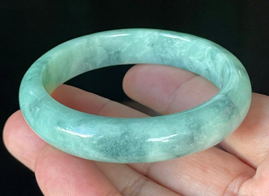 Natural Grade A Certified Burmese Jadeite Jade Bangle – Icy Imperial & Apple Green with Milky White Hues – 56mm – JB914