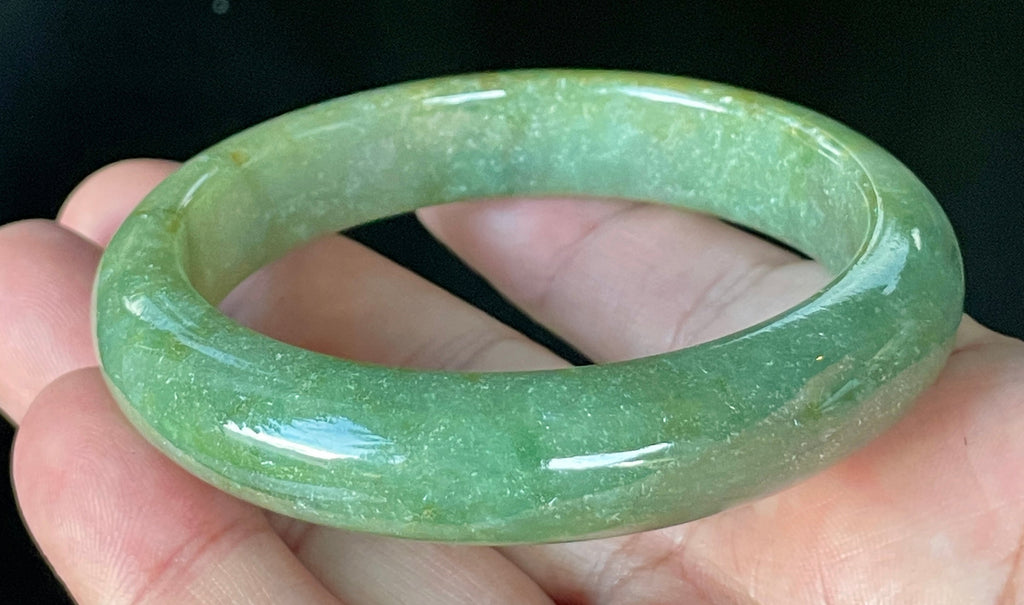 Natural Grade A Certified Burmese Jadeite Jade Bangle – Icy Apple Green with Milky White & Honey Hues – 57.6mm – JB916