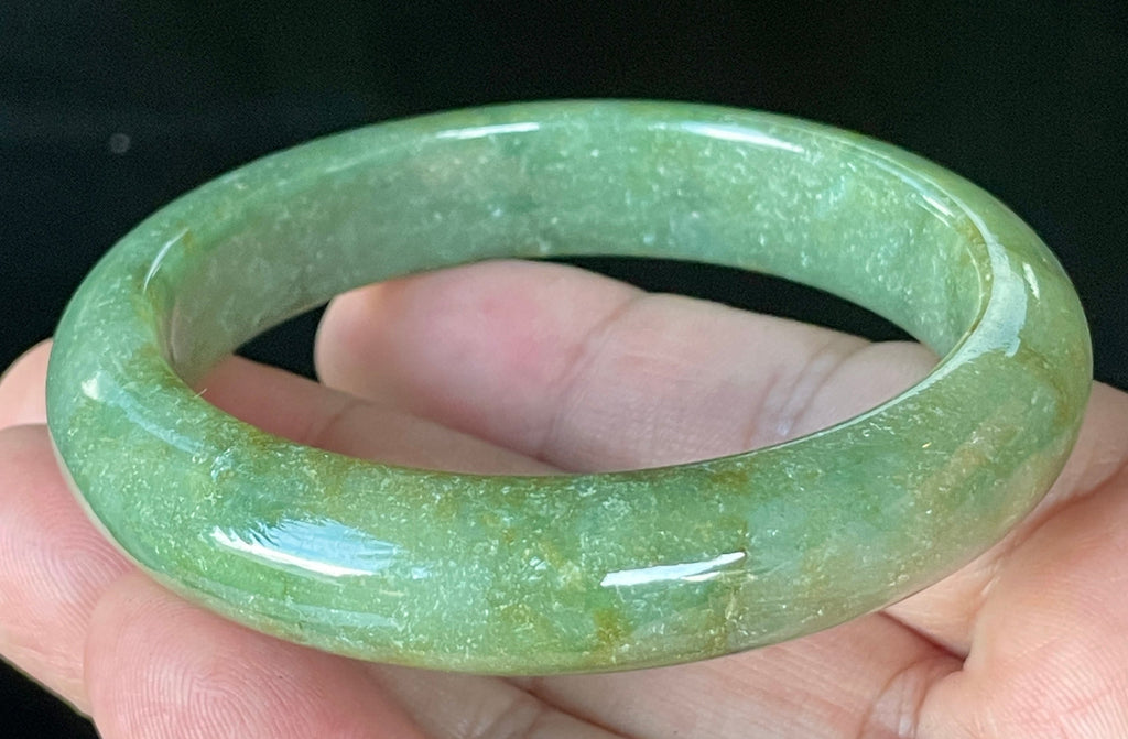 Natural Grade A Certified Burmese Jadeite Jade Bangle – Icy Apple Green with Milky White & Honey Hues – 57.6mm – JB916