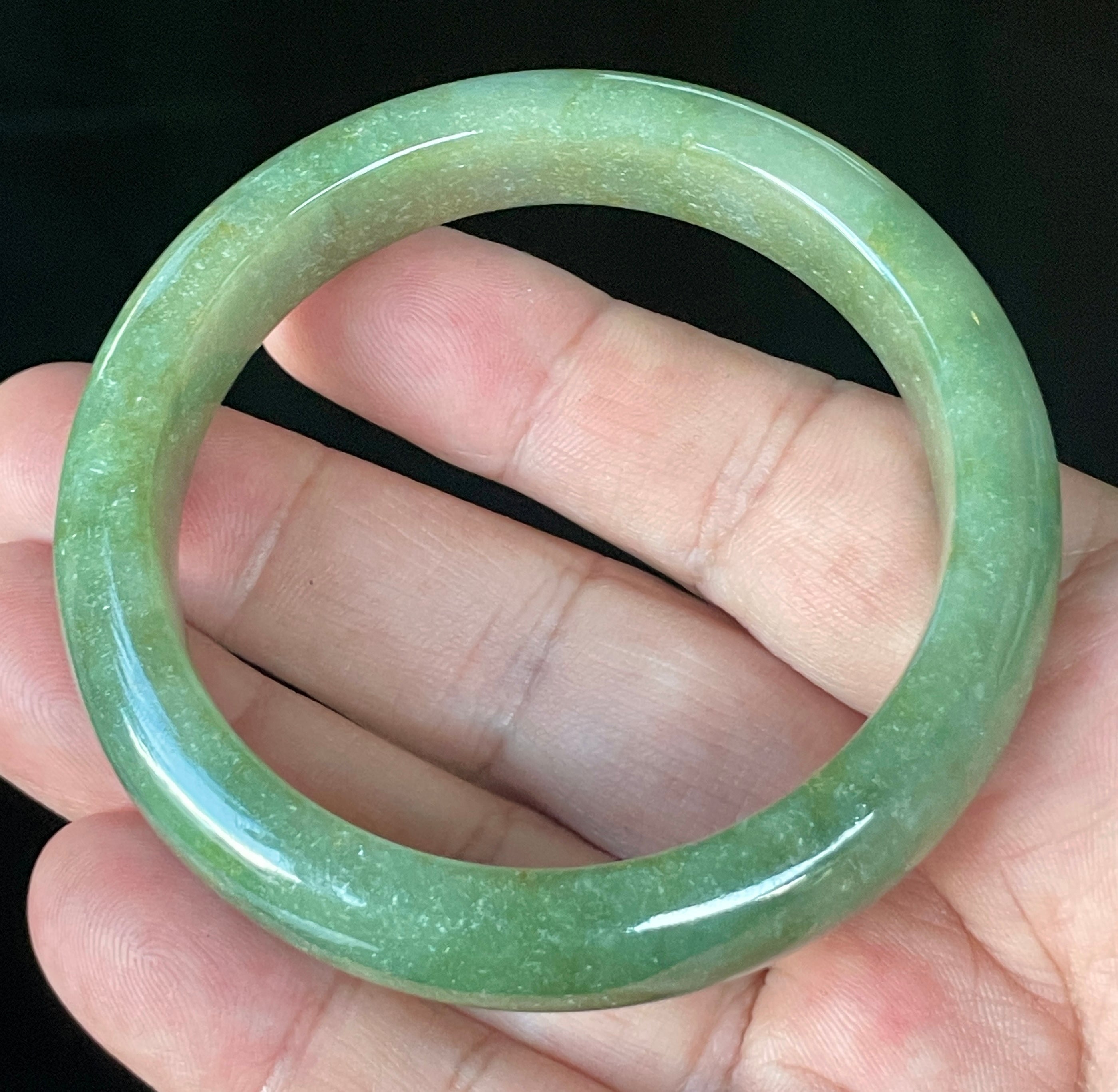 Natural Grade A Certified Burmese Jadeite Jade Bangle – Icy Apple Green with Milky White & Honey Hues – 57.6mm – JB916