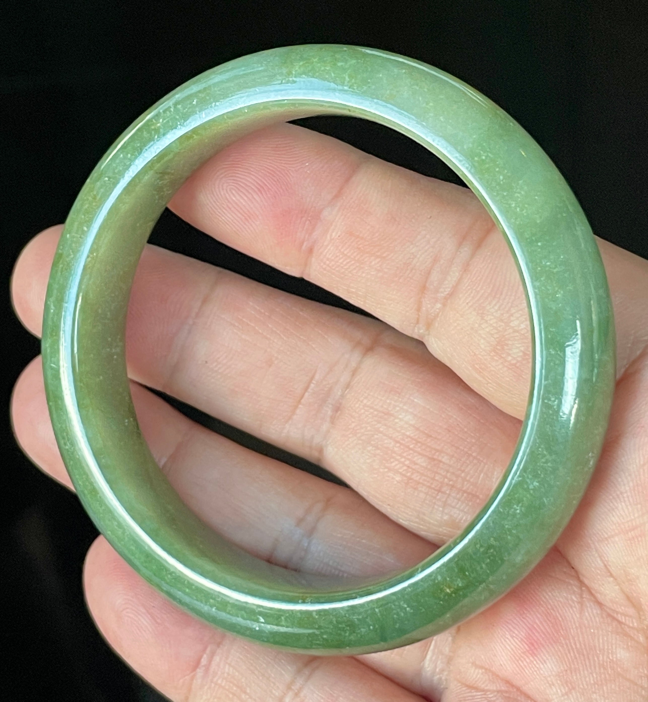 Natural Grade A Certified Burmese Jadeite Jade Bangle – Icy Apple Green with Milky White & Honey Hues – 57.6mm – JB916