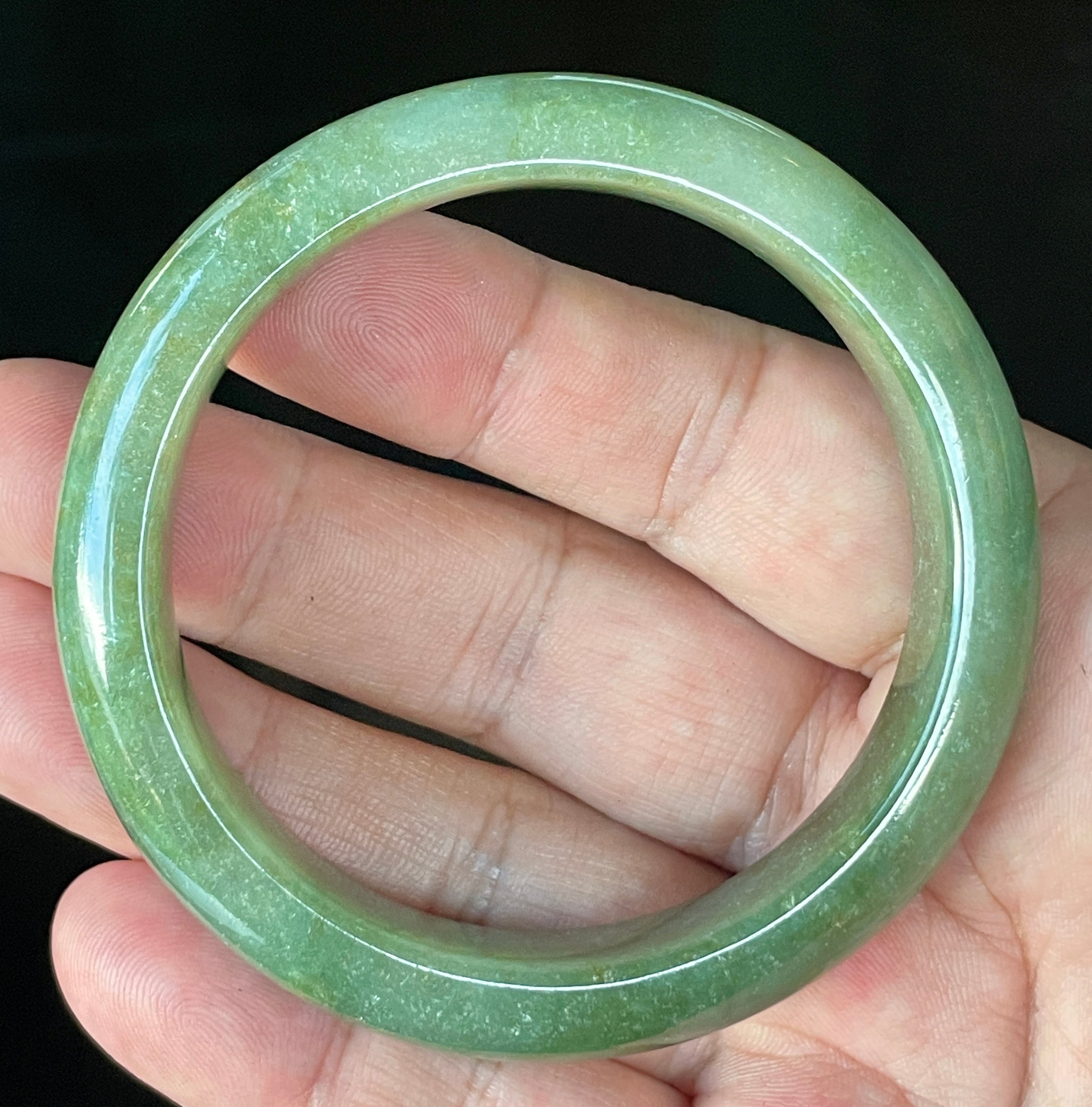 Natural Grade A Certified Burmese Jadeite Jade Bangle – Icy Apple Green with Milky White & Honey Hues – 57.6mm – JB916