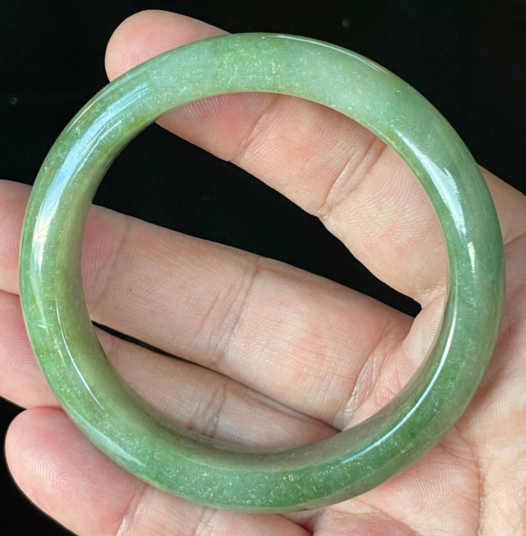 Natural Grade A Certified Burmese Jadeite Jade Bangle – Icy Apple Green with Milky White & Honey Hues – 57.6mm – JB916