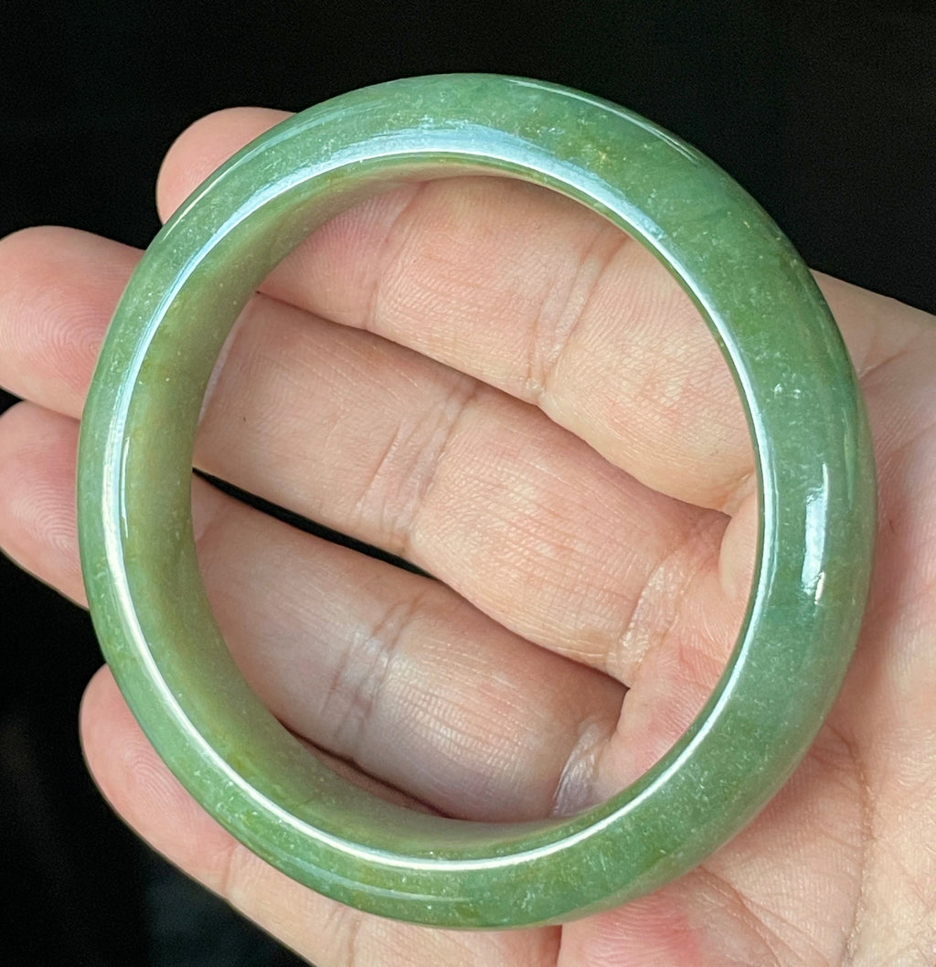 Natural Grade A Certified Burmese Jadeite Jade Bangle – Icy Apple Green with Milky White & Honey Hues – 57.6mm – JB916