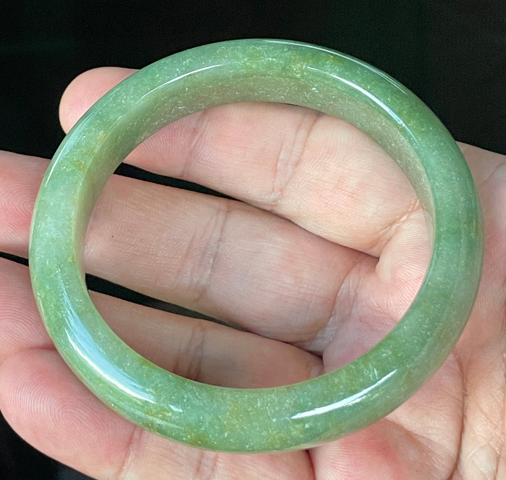 Natural Grade A Certified Burmese Jadeite Jade Bangle – Icy Apple Green with Milky White & Honey Hues – 57.6mm – JB916