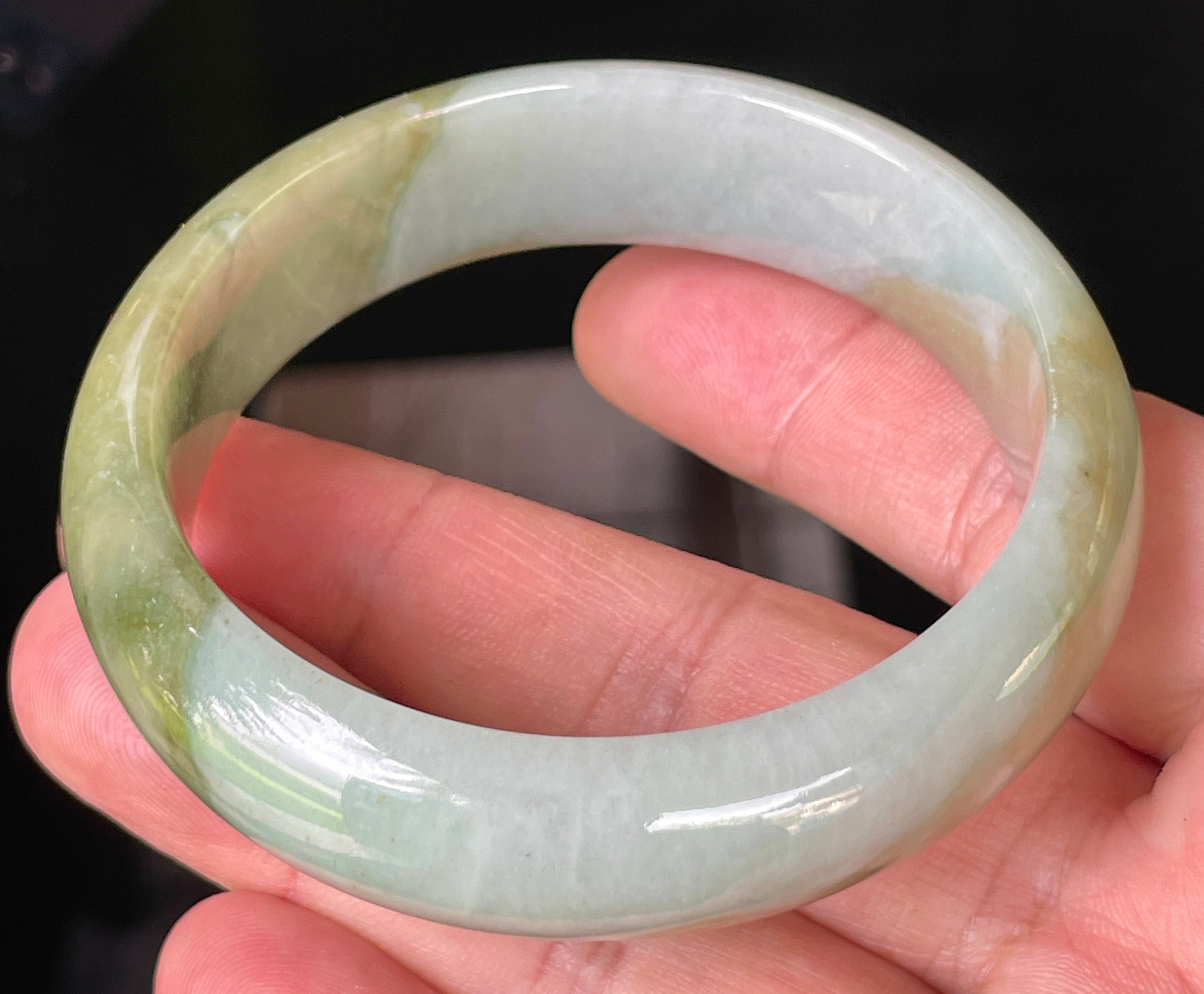Natural Grade A Certified Burmese Jadeite Jade Bangle – Apple & Moss Green with Bluish Milky White Hues – 57.5mm – JB032