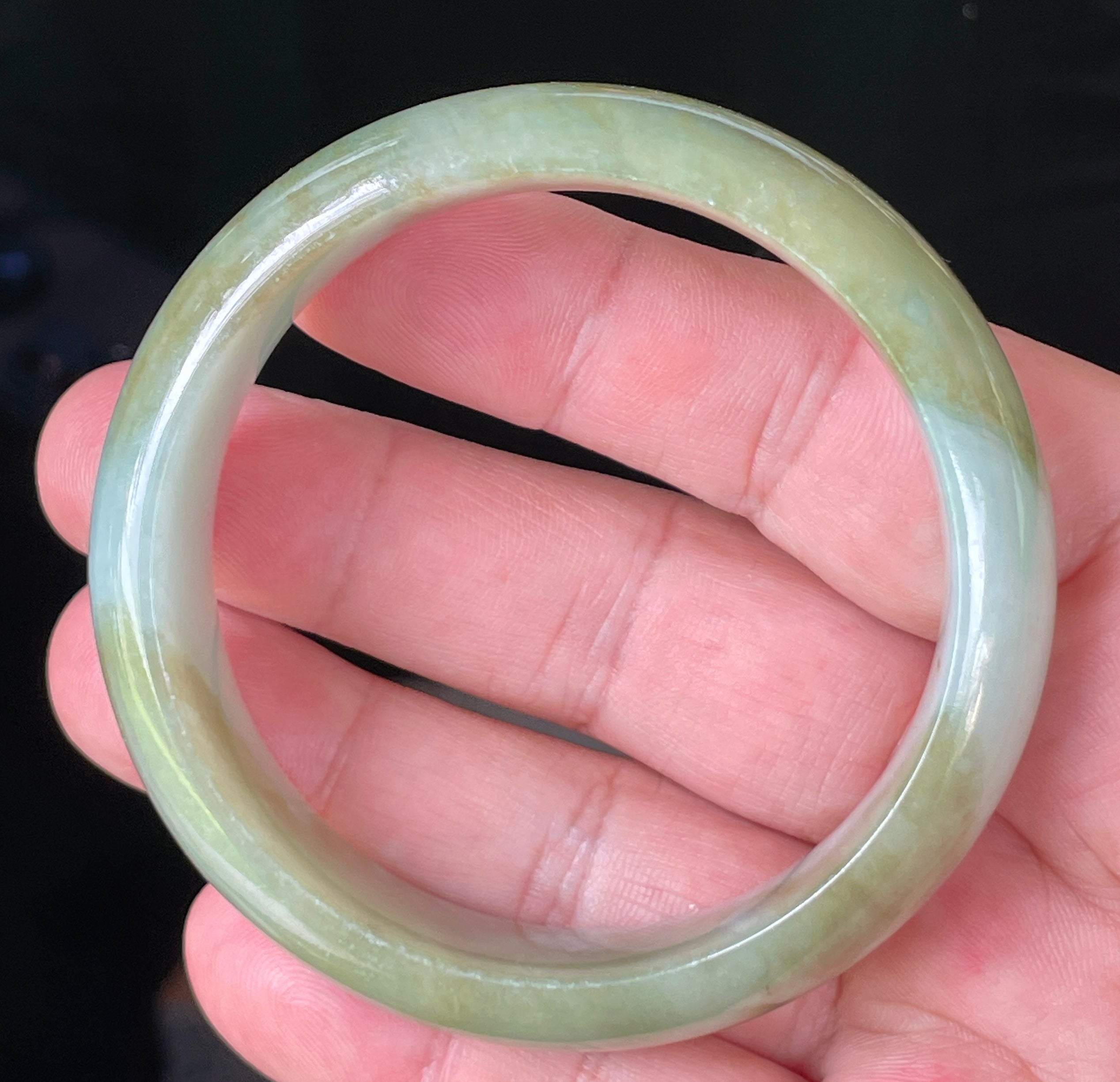 Natural Grade A Certified Burmese Jadeite Jade Bangle – Apple & Moss Green with Bluish Milky White Hues – 57.5mm – JB032
