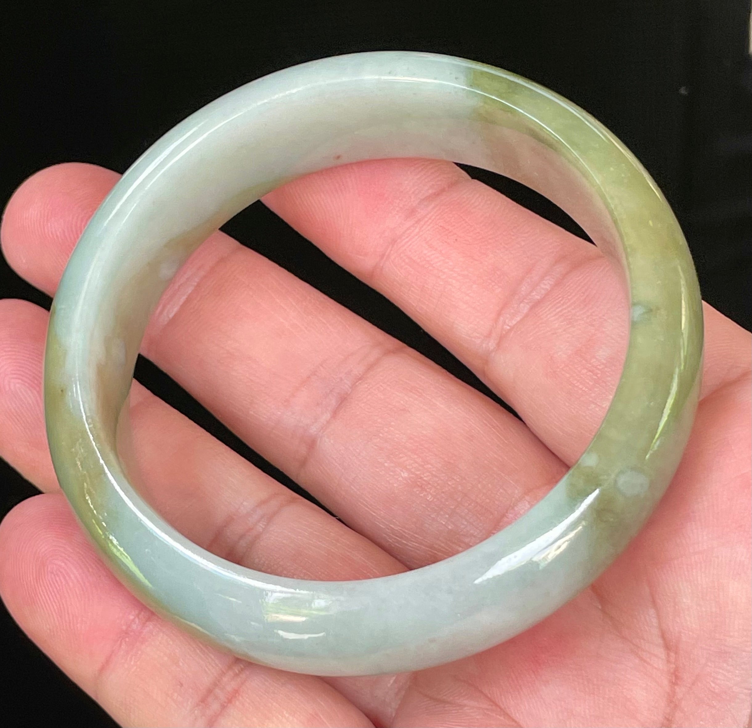 Natural Grade A Certified Burmese Jadeite Jade Bangle – Apple & Moss Green with Bluish Milky White Hues – 57.5mm – JB032