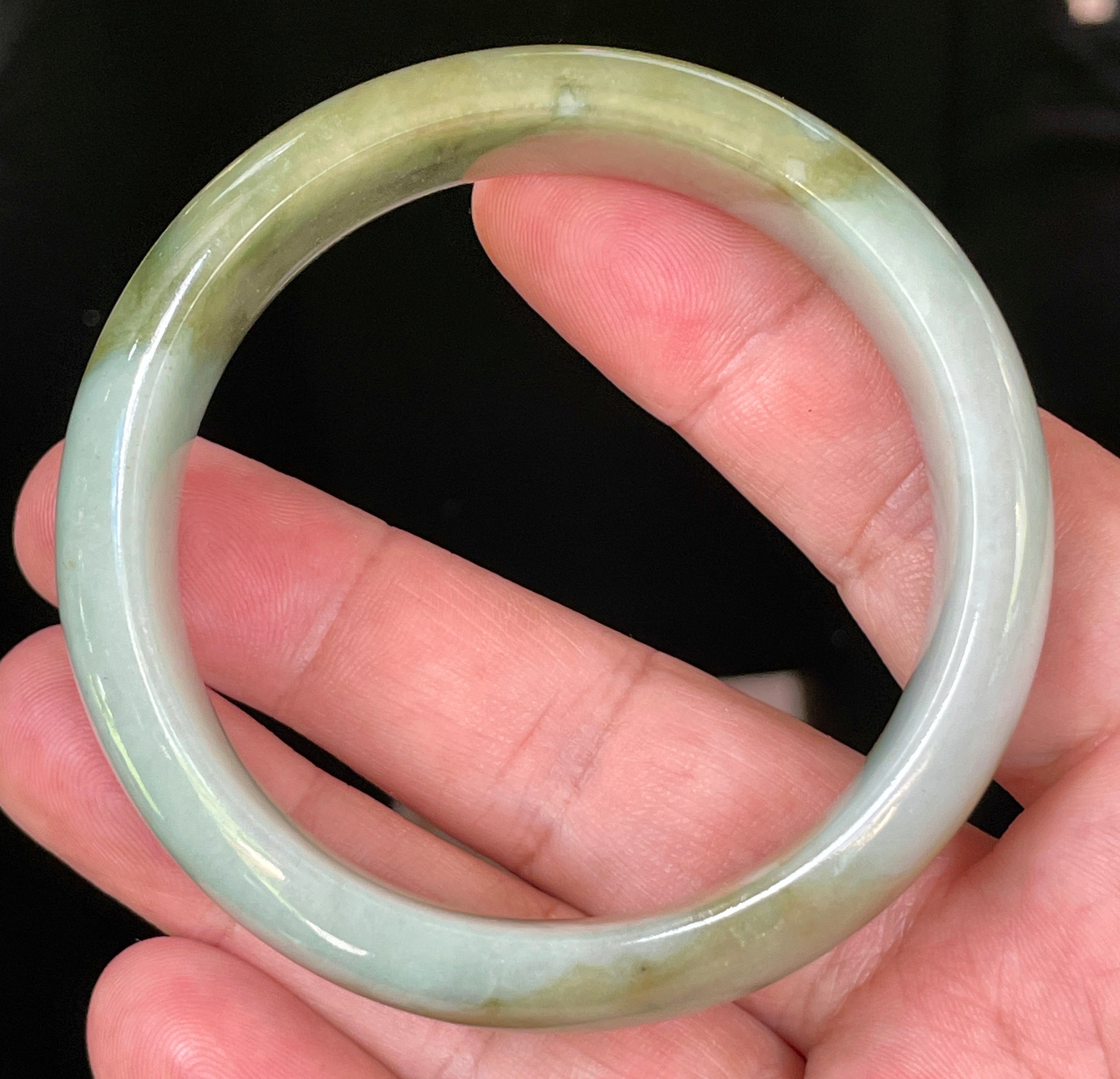 Natural Grade A Certified Burmese Jadeite Jade Bangle – Apple & Moss Green with Bluish Milky White Hues – 57.5mm – JB032