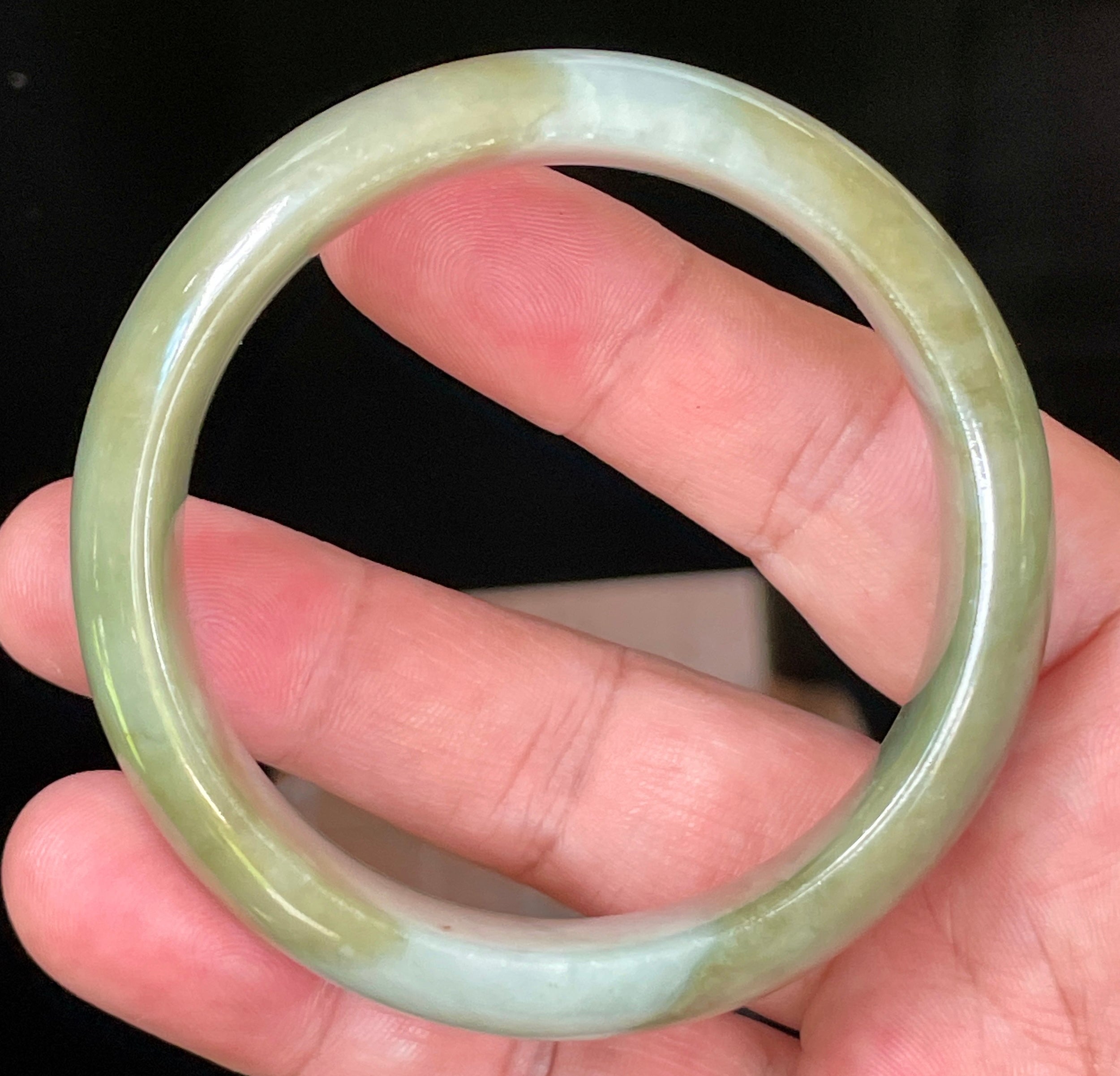Natural Grade A Certified Burmese Jadeite Jade Bangle – Apple & Moss Green with Bluish Milky White Hues – 57.5mm – JB032