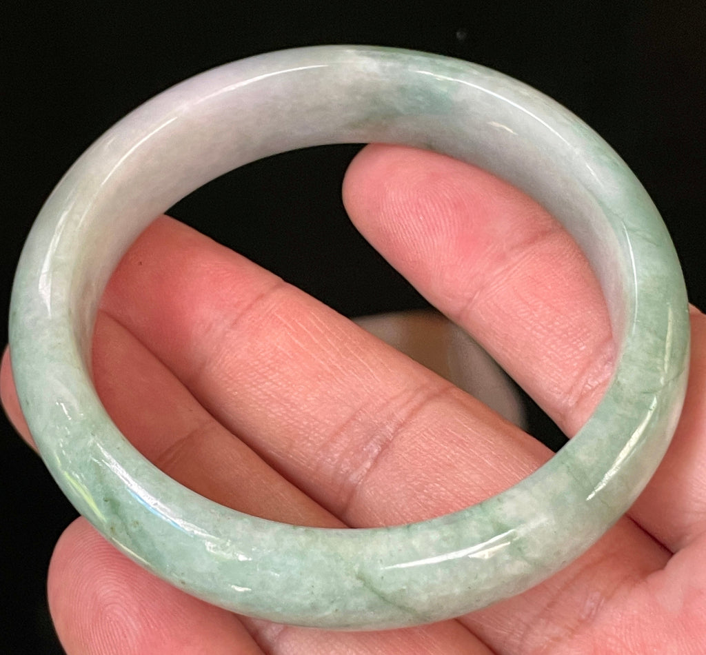 Natural Grade A Certified Burmese Jadeite Jade Bangle – Icy Imperial Green with Greyish Milky White Hues – 58mm – JB004