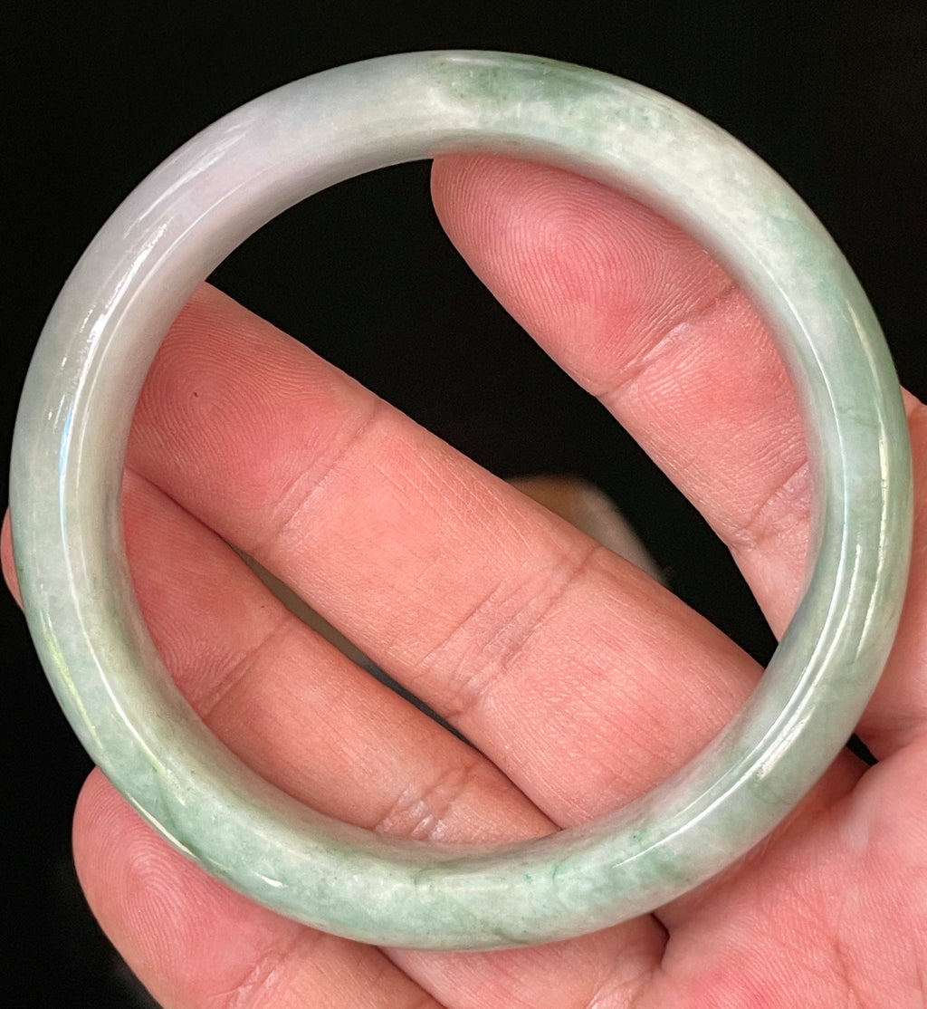 Natural Grade A Certified Burmese Jadeite Jade Bangle – Icy Imperial Green with Greyish Milky White Hues – 58mm – JB004
