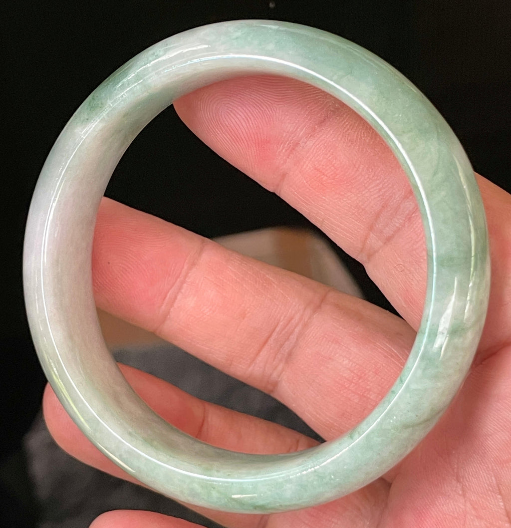 Natural Grade A Certified Burmese Jadeite Jade Bangle – Icy Imperial Green with Greyish Milky White Hues – 58mm – JB004