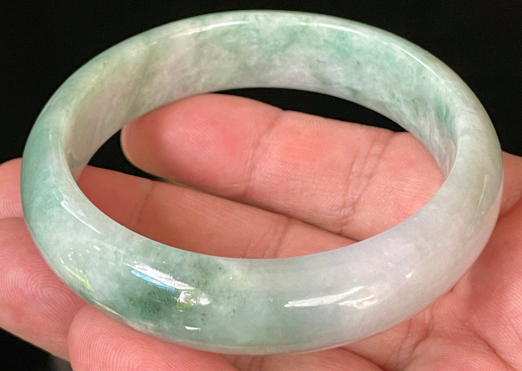 Natural Grade A Certified Burmese Jadeite Jade Bangle – Icy Imperial Green with Greyish Milky White Hues – 58mm – JB004
