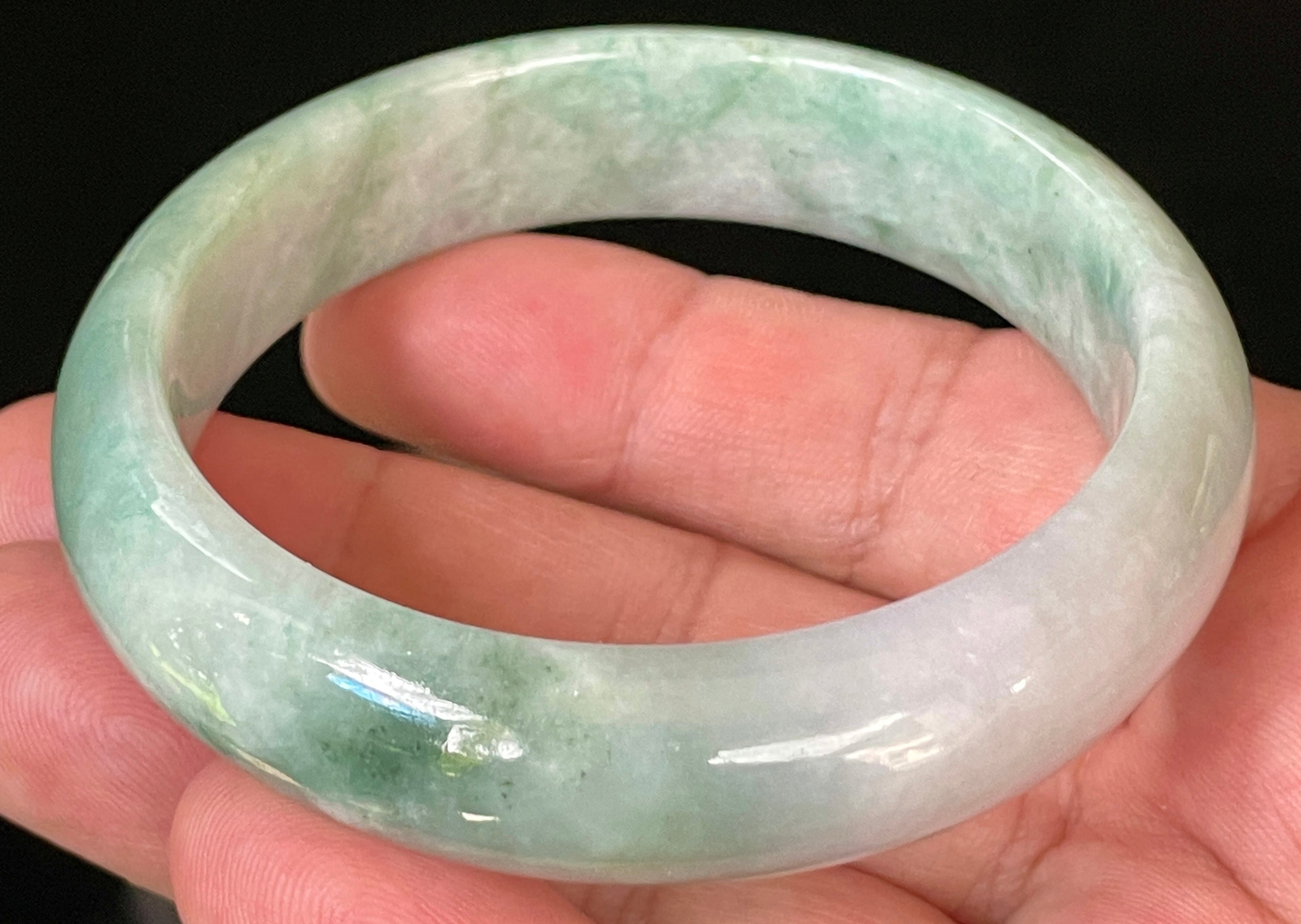 Natural Grade A Certified Burmese Jadeite Jade Bangle – Icy Imperial Green with Greyish Milky White Hues – 58mm – JB004
