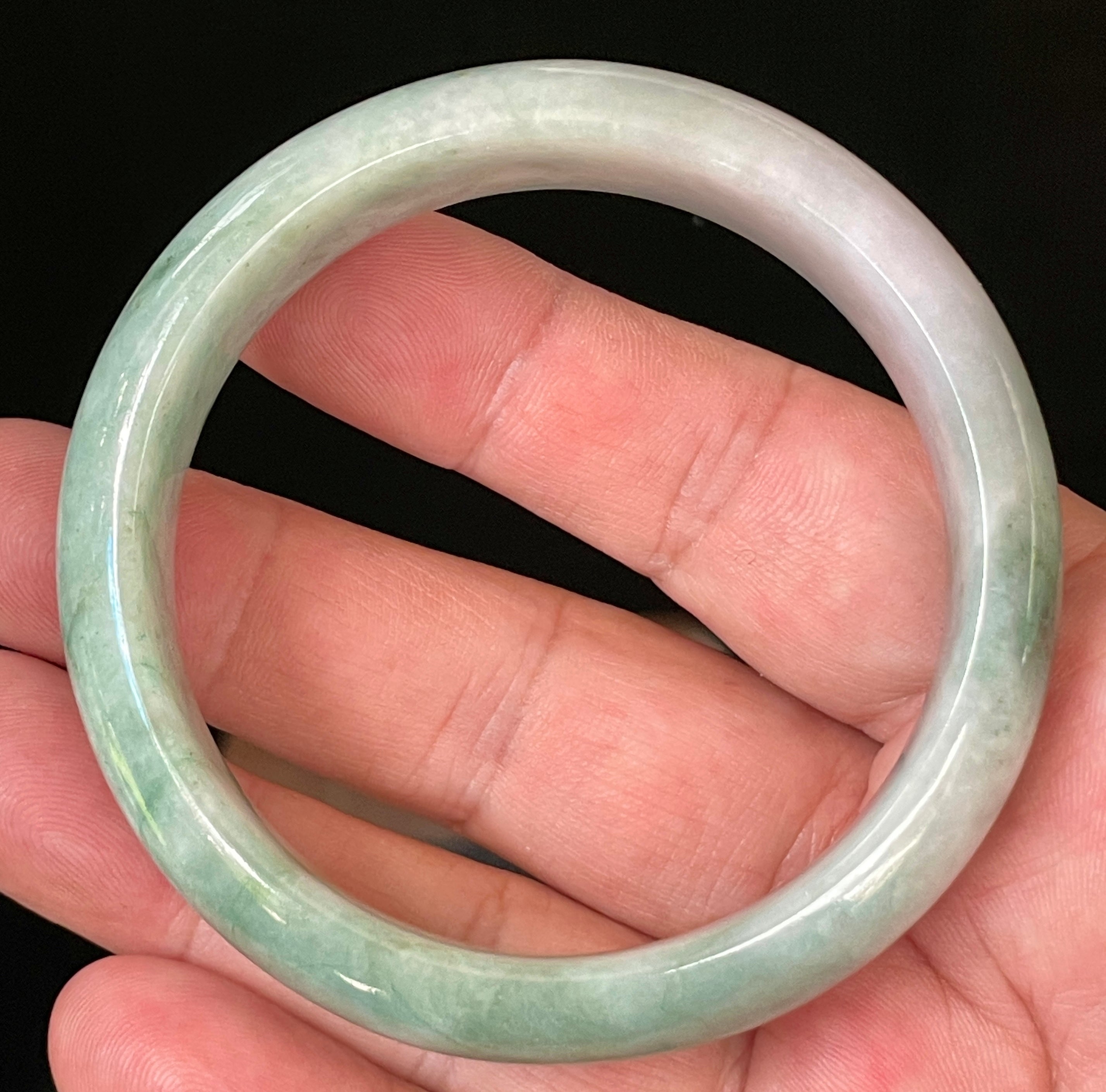 Natural Grade A Certified Burmese Jadeite Jade Bangle – Icy Imperial Green with Greyish Milky White Hues – 58mm – JB004