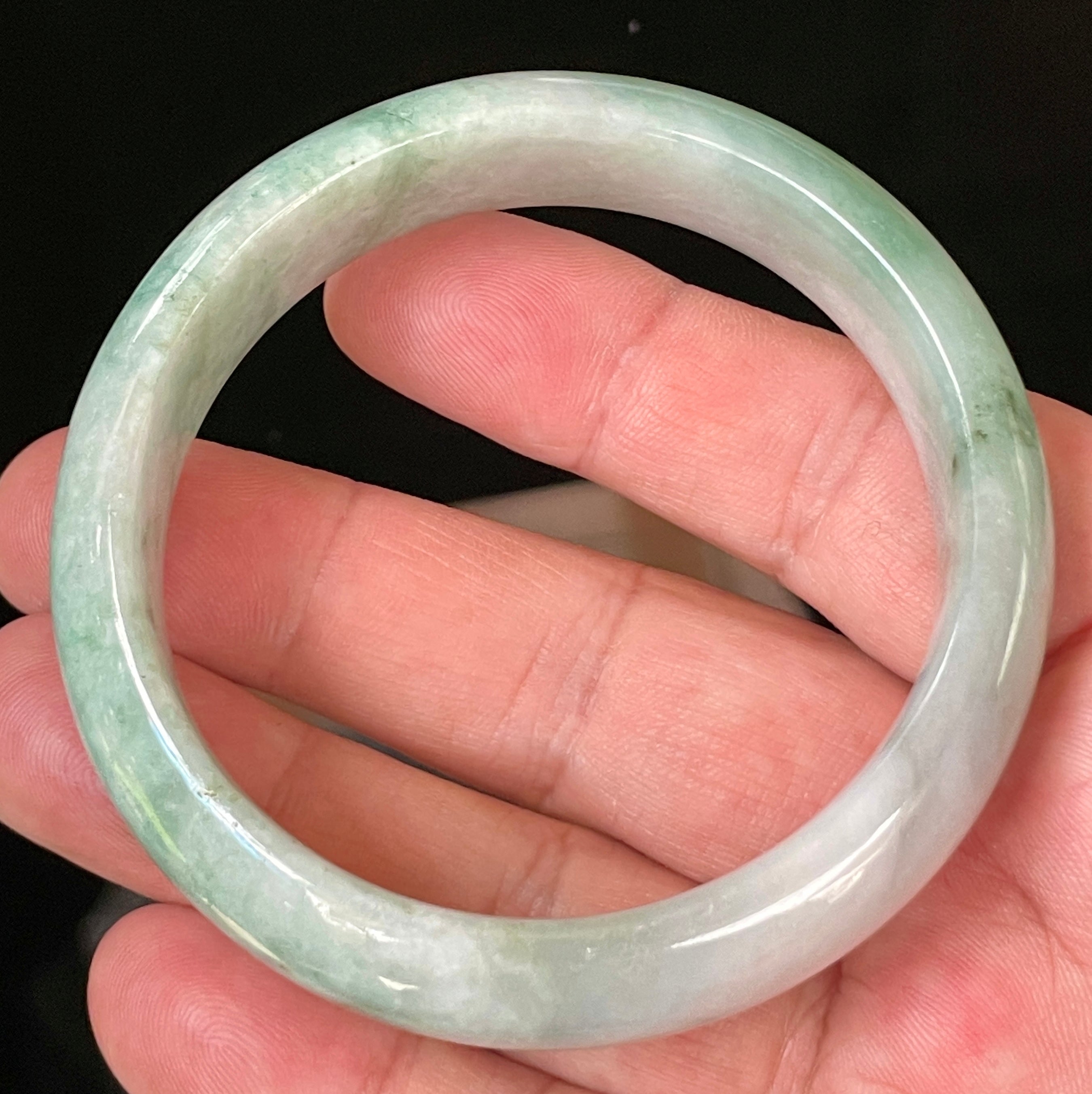 Natural Grade A Certified Burmese Jadeite Jade Bangle – Icy Imperial Green with Greyish Milky White Hues – 58mm – JB004