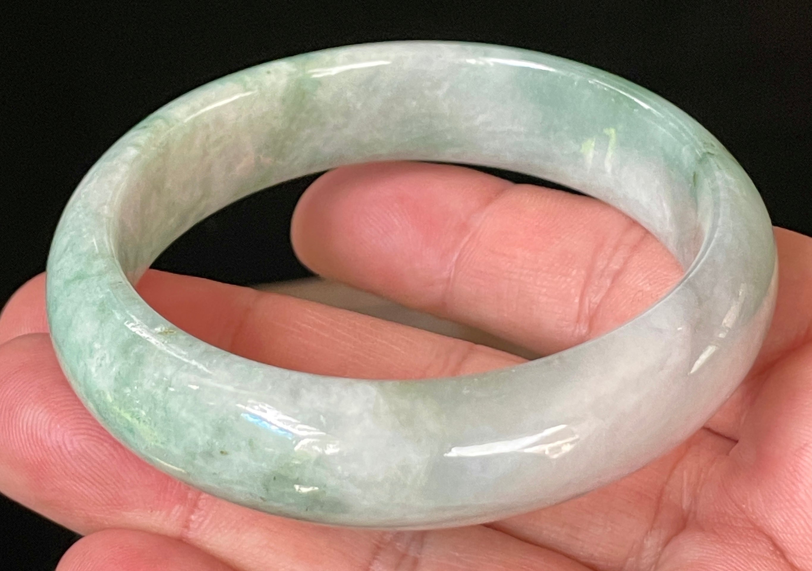 Natural Grade A Certified Burmese Jadeite Jade Bangle – Icy Imperial Green with Greyish Milky White Hues – 58mm – JB004