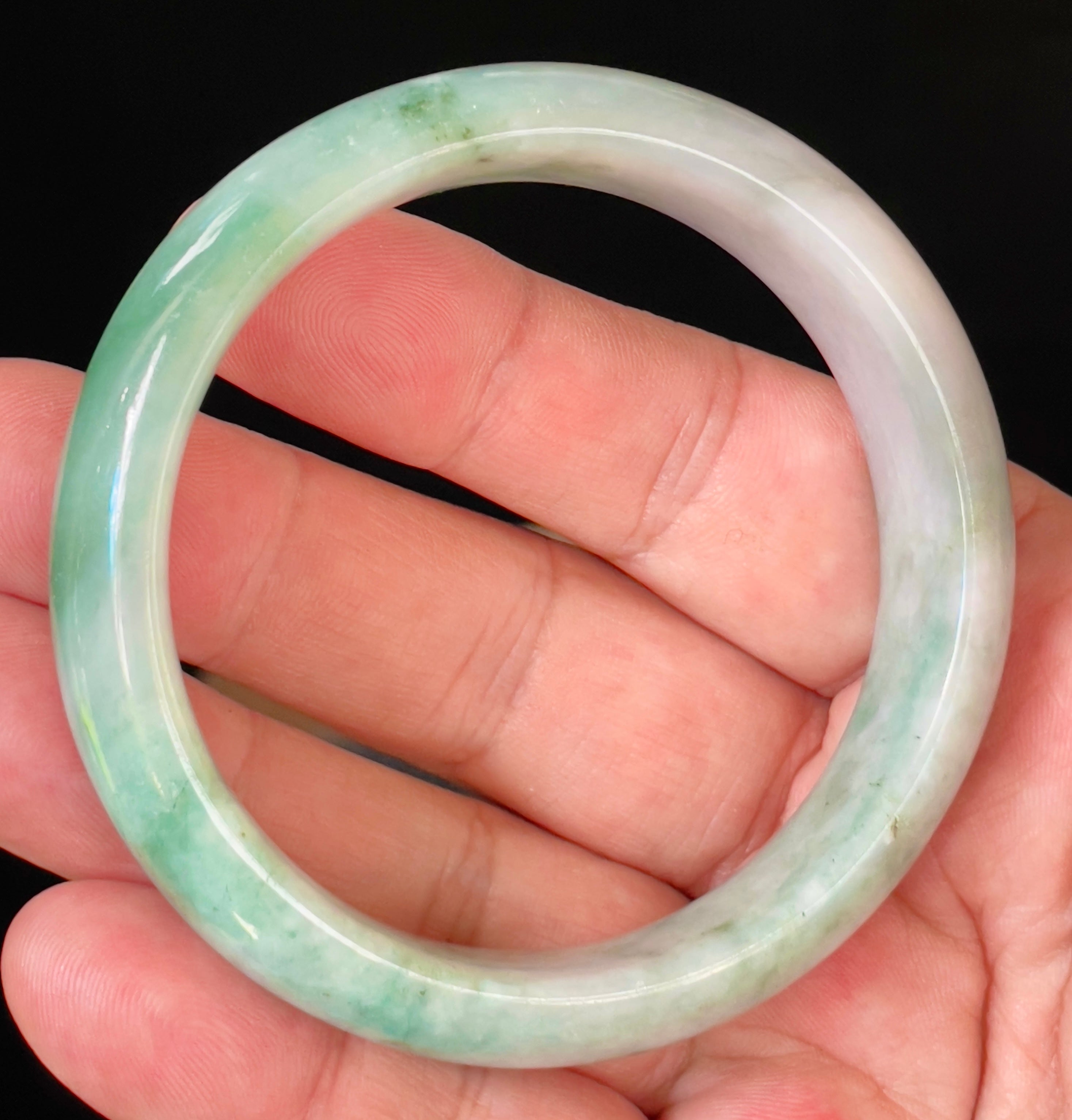 Natural Grade A Certified Burmese Jadeite Jade Bangle – Icy Imperial Green with Greyish Milky White Hues – 58mm – JB004