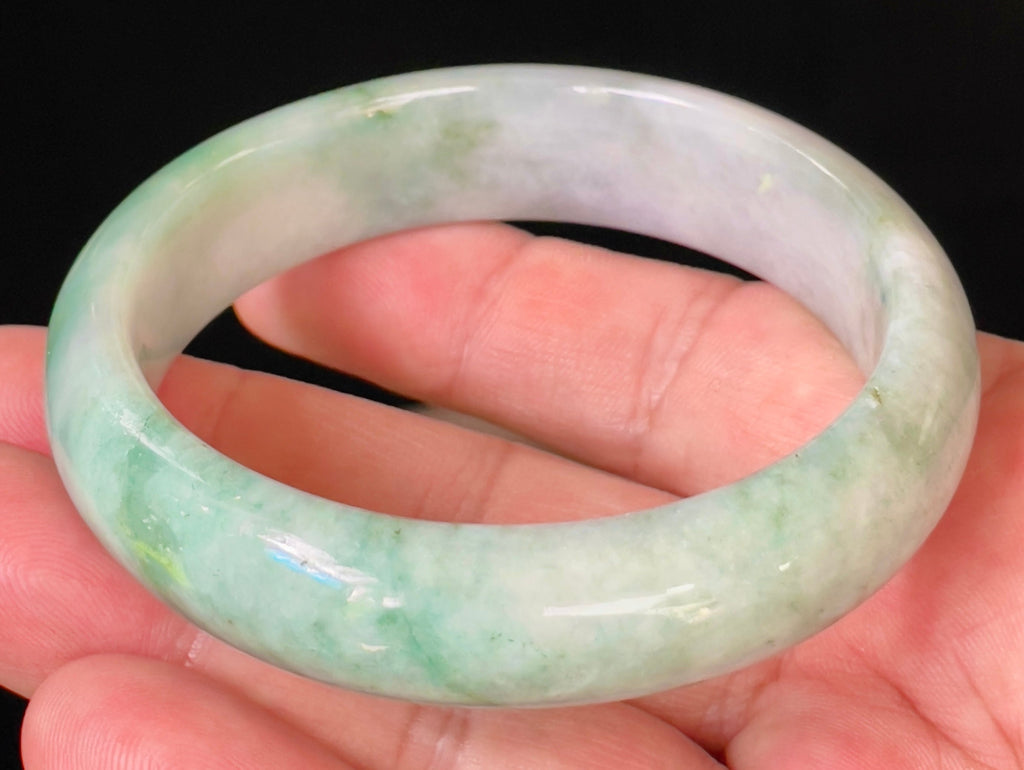 Natural Grade A Certified Burmese Jadeite Jade Bangle – Icy Imperial Green with Greyish Milky White Hues – 58mm – JB004