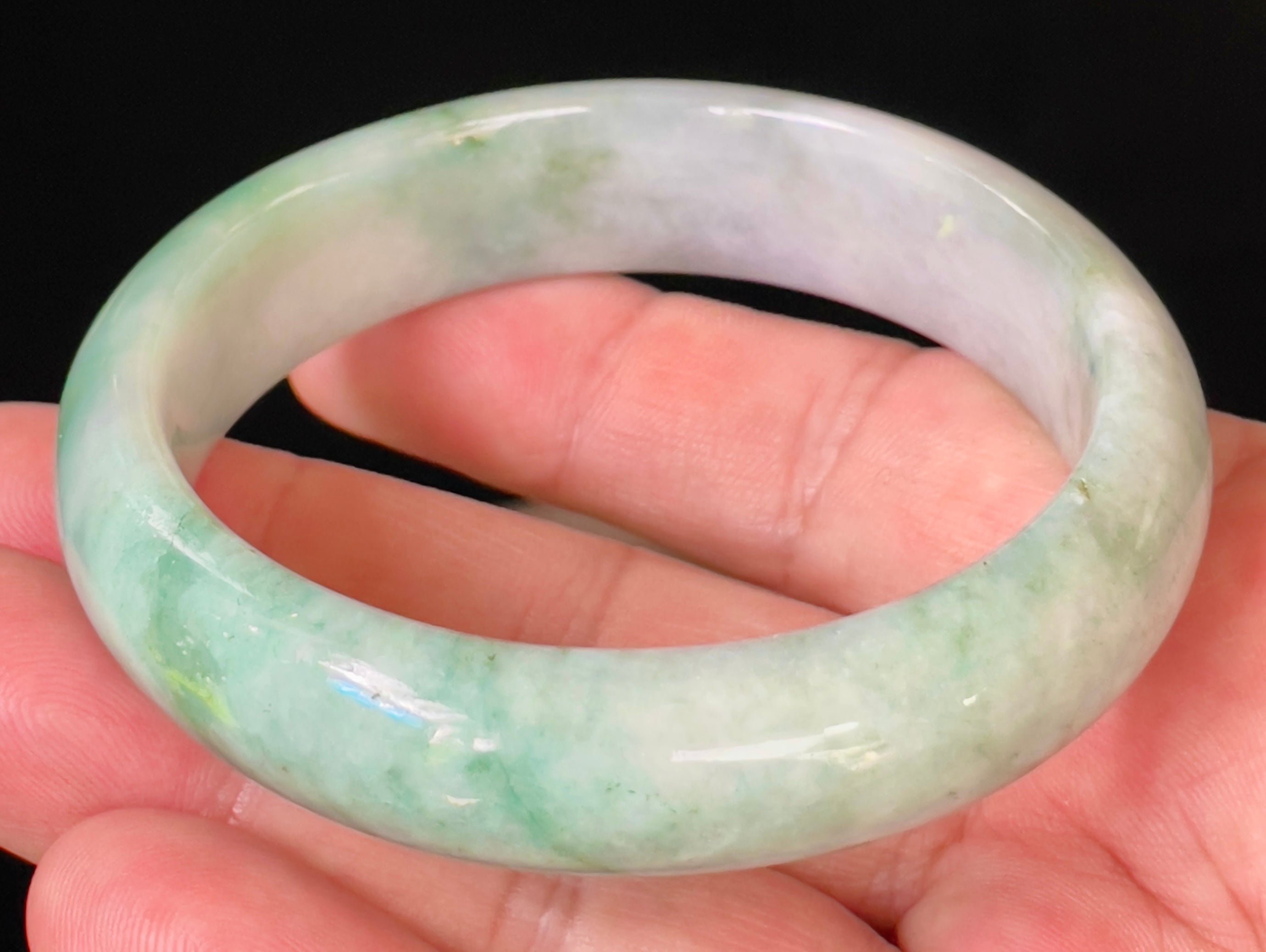 Natural Grade A Certified Burmese Jadeite Jade Bangle – Icy Imperial Green with Greyish Milky White Hues – 58mm – JB004