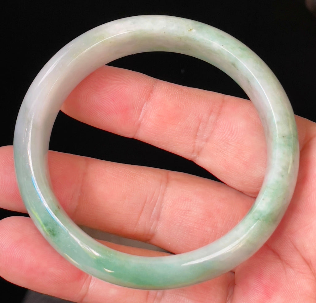 Natural Grade A Certified Burmese Jadeite Jade Bangle – Icy Imperial Green with Greyish Milky White Hues – 58mm – JB004