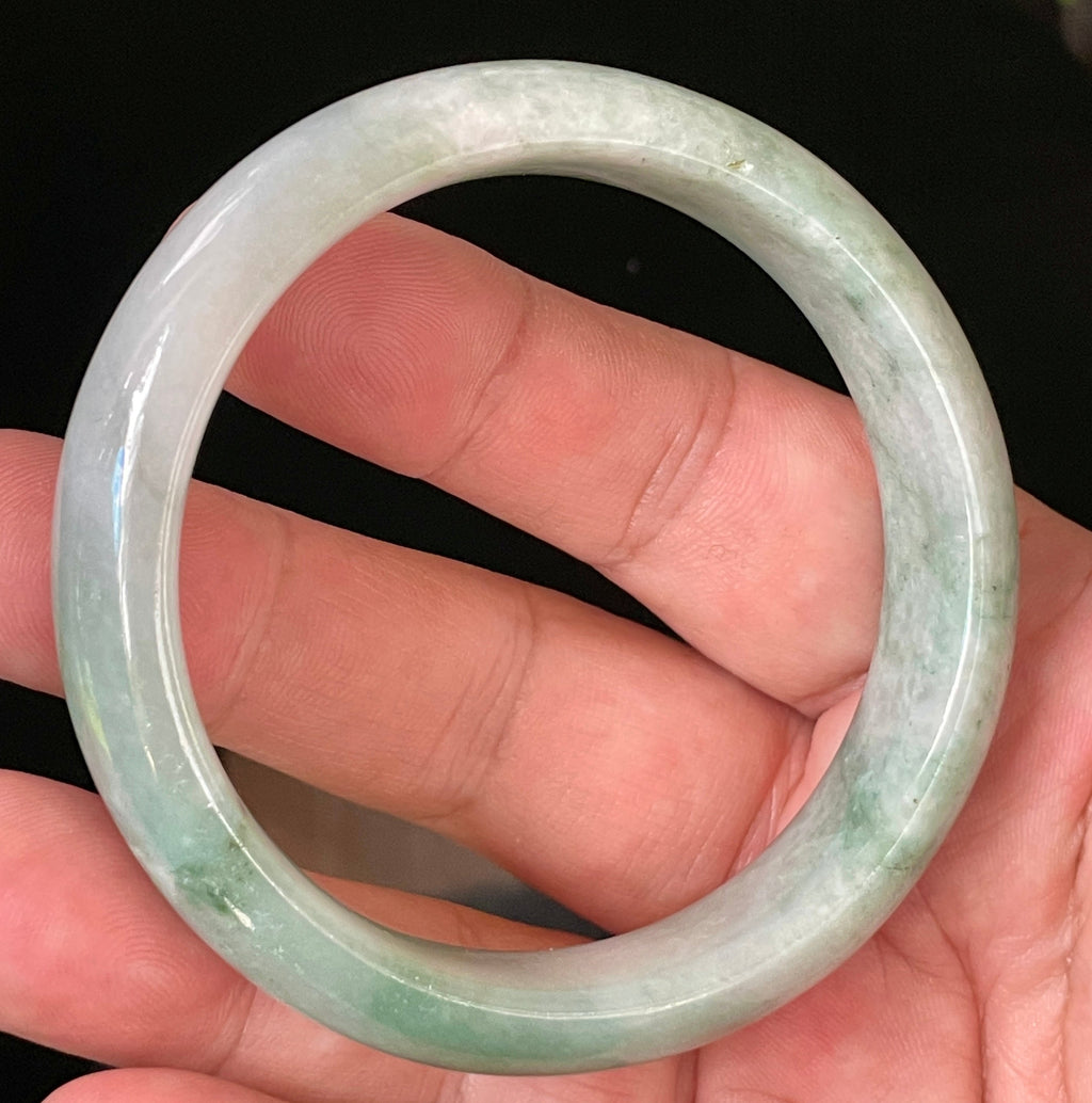 Natural Grade A Certified Burmese Jadeite Jade Bangle – Icy Imperial Green with Greyish Milky White Hues – 58mm – JB004