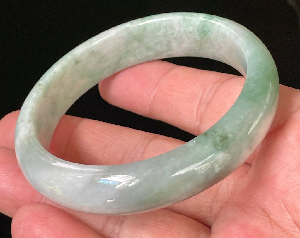 Natural Grade A Certified Burmese Jadeite Jade Bangle – Icy Imperial Green with Greyish Milky White Hues – 58mm – JB004