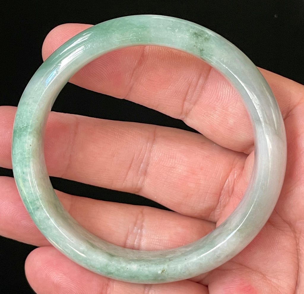 Natural Grade A Certified Burmese Jadeite Jade Bangle – Icy Imperial Green with Greyish Milky White Hues – 58mm – JB004