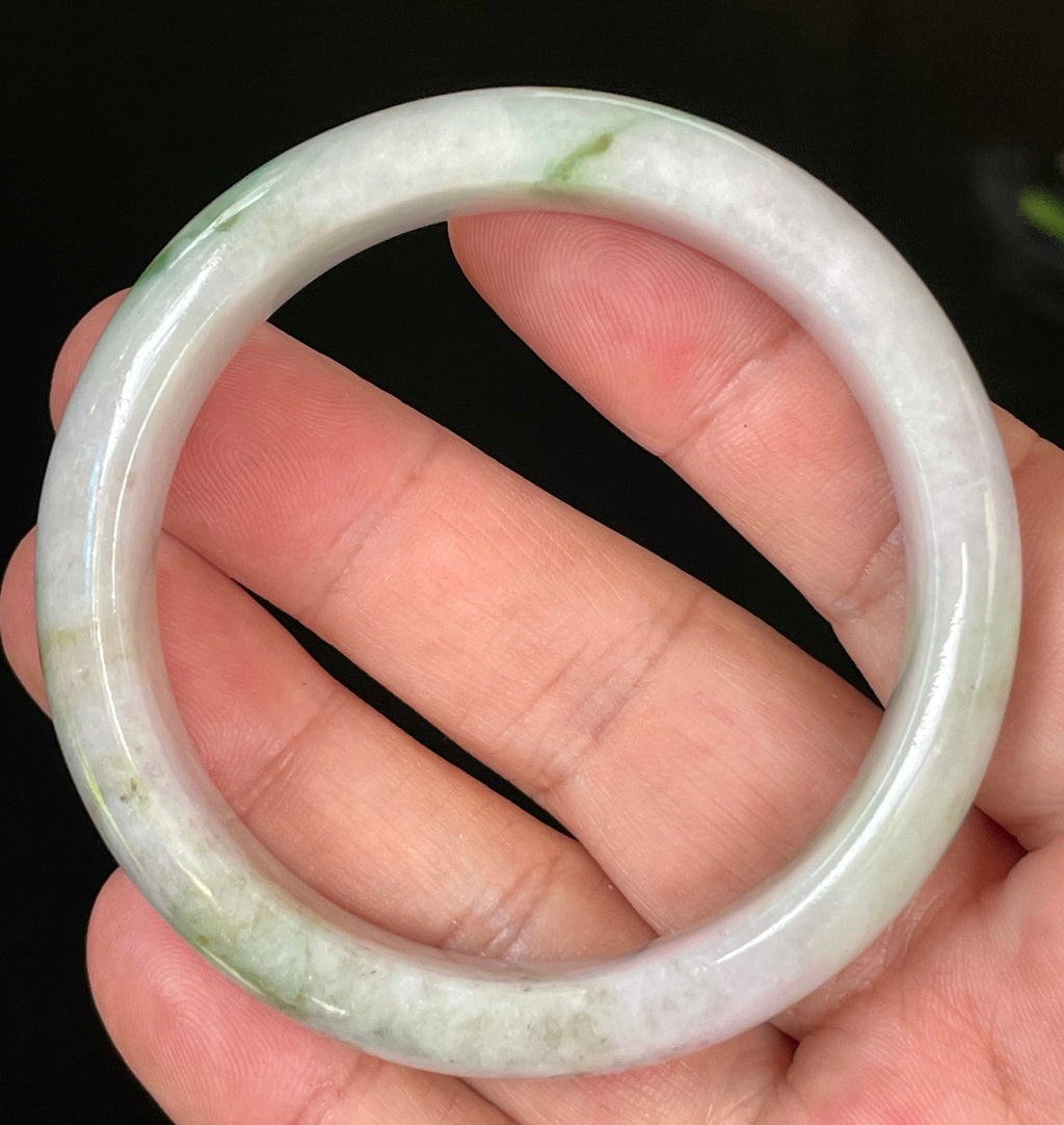 Natural Grade A Certified Burmese Jadeite Jade Bangle – Icy Imperial & Moss Green with Greyish Milky White Hues – 54.5mm – JB031