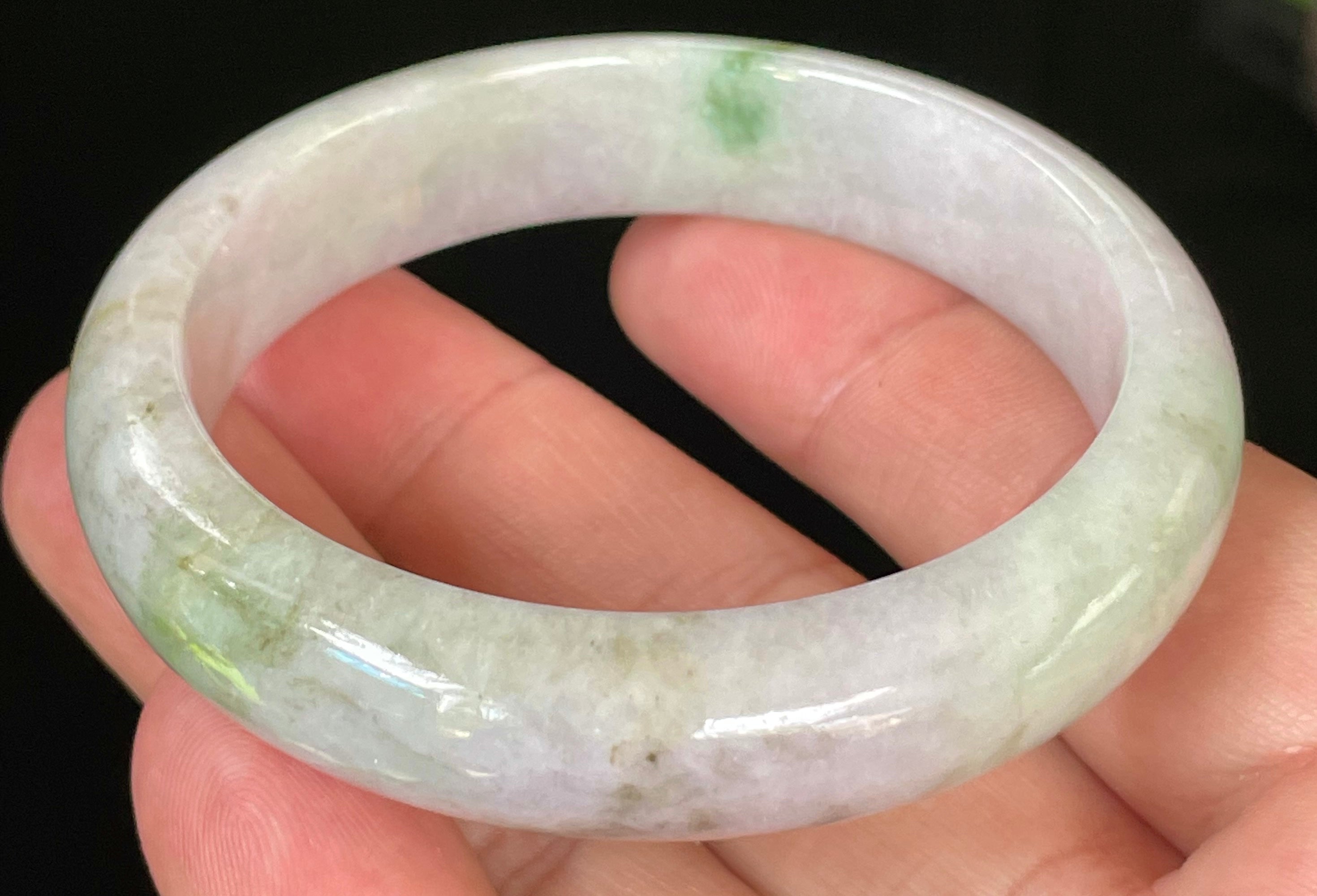 Natural Grade A Certified Burmese Jadeite Jade Bangle – Icy Imperial & Moss Green with Greyish Milky White Hues – 54.5mm – JB031