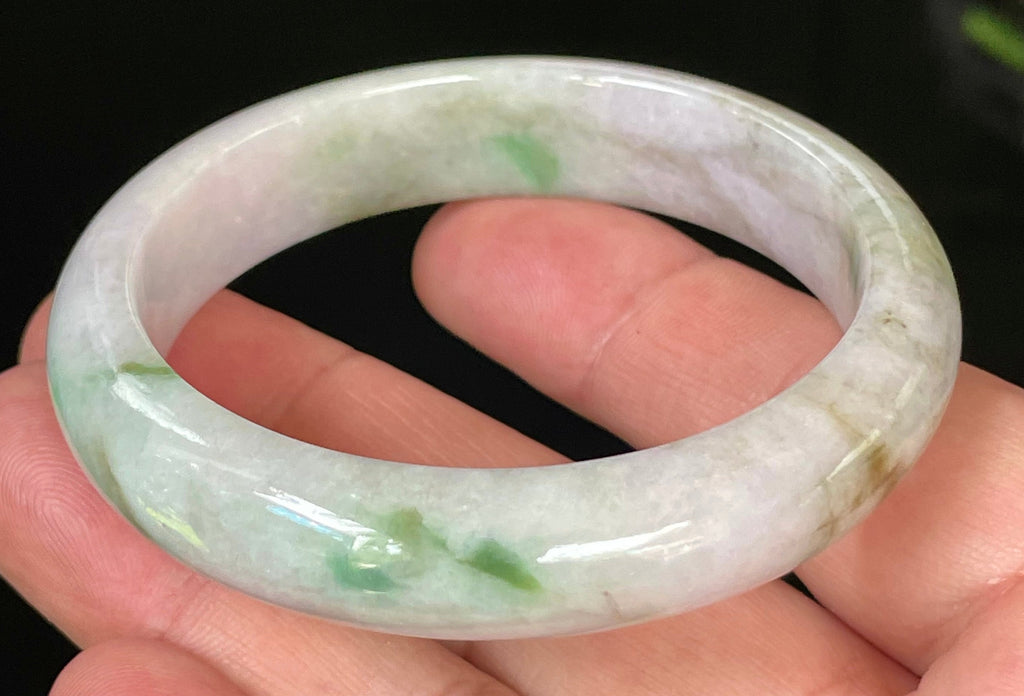 Natural Grade A Certified Burmese Jadeite Jade Bangle – Icy Imperial & Moss Green with Greyish Milky White Hues – 54.5mm – JB031