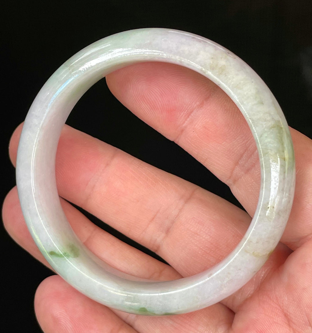 Natural Grade A Certified Burmese Jadeite Jade Bangle – Icy Imperial & Moss Green with Greyish Milky White Hues – 54.5mm – JB031