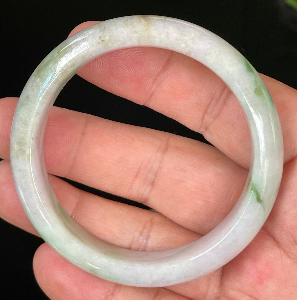 Natural Grade A Certified Burmese Jadeite Jade Bangle – Icy Imperial & Moss Green with Greyish Milky White Hues – 54.5mm – JB031