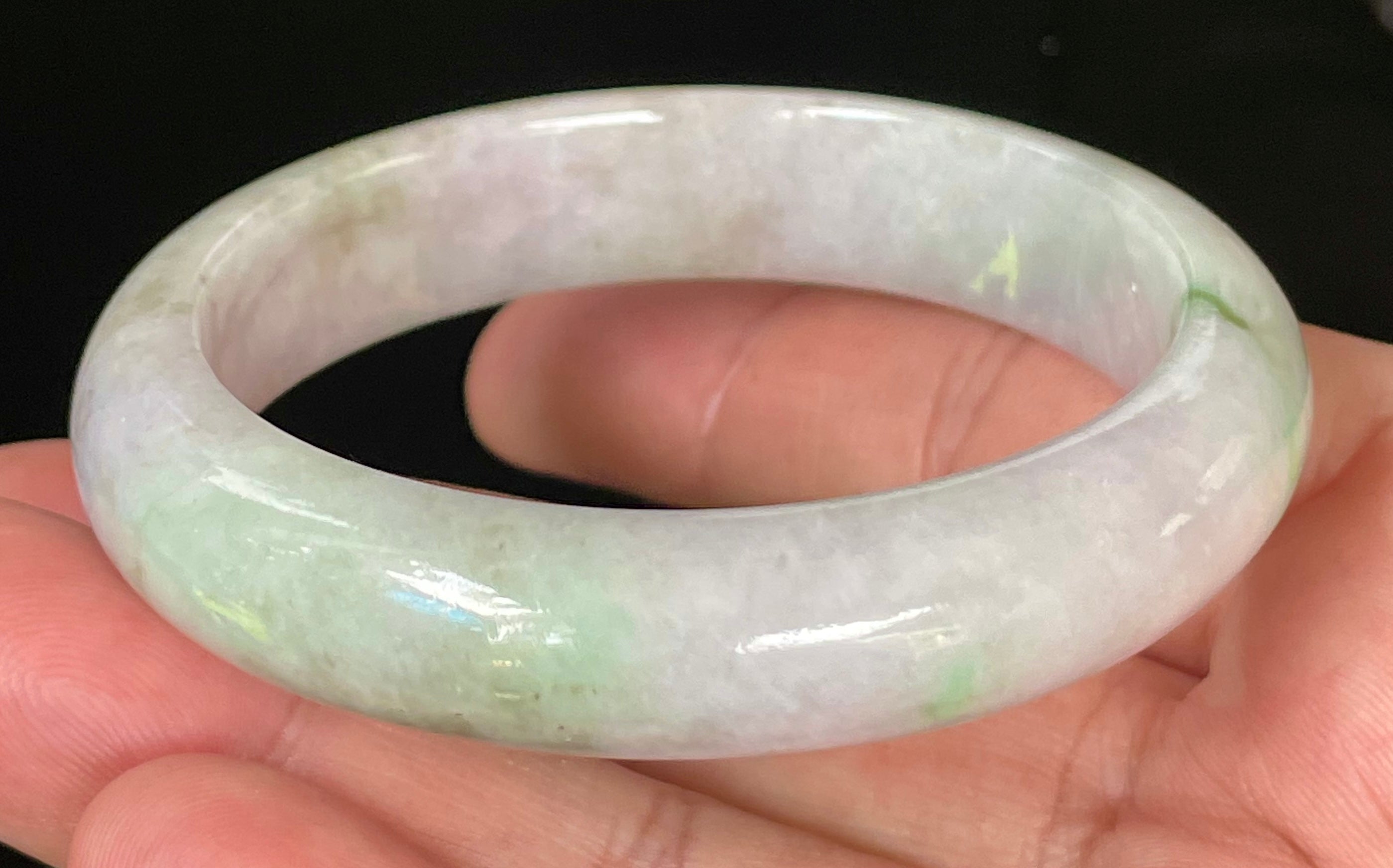 Natural Grade A Certified Burmese Jadeite Jade Bangle – Icy Imperial & Moss Green with Greyish Milky White Hues – 54.5mm – JB031