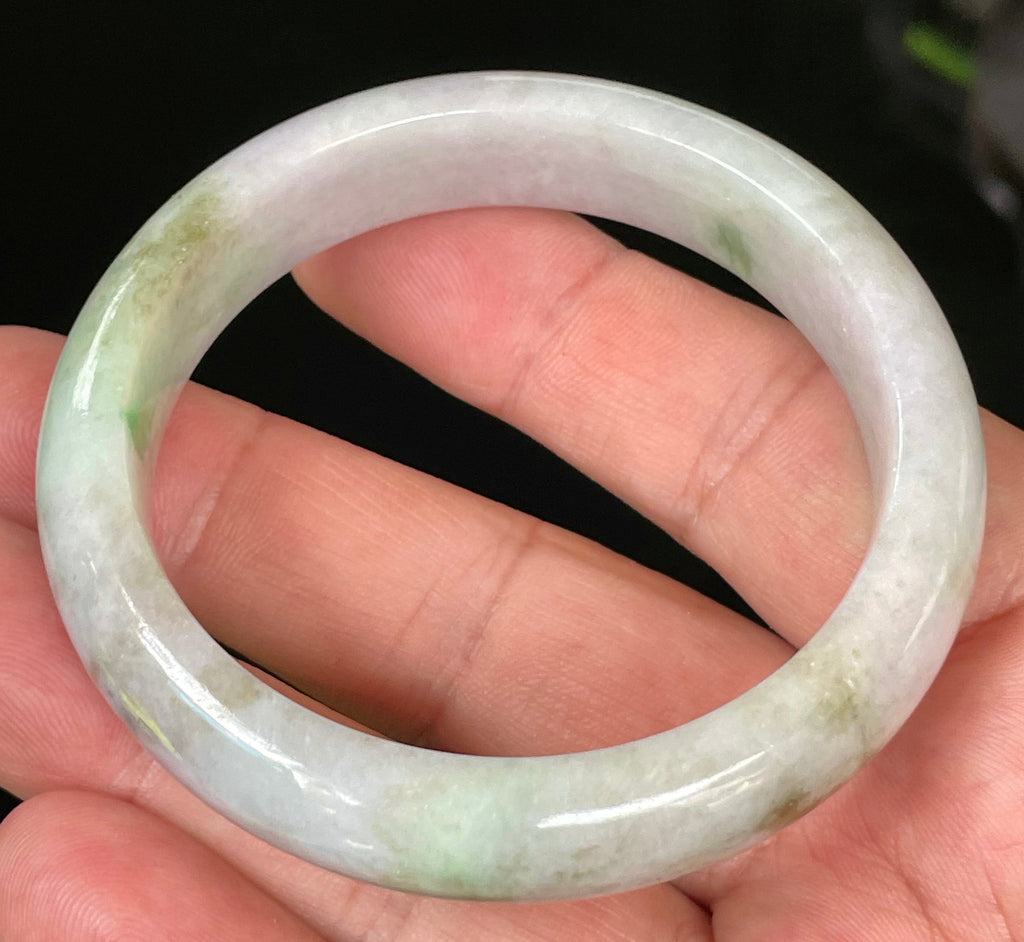 Natural Grade A Certified Burmese Jadeite Jade Bangle – Icy Imperial & Moss Green with Greyish Milky White Hues – 54.5mm – JB031