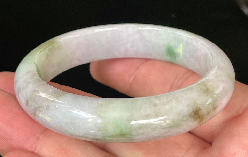 Natural Grade A Certified Burmese Jadeite Jade Bangle – Icy Imperial & Moss Green with Greyish Milky White Hues – 54.5mm – JB031