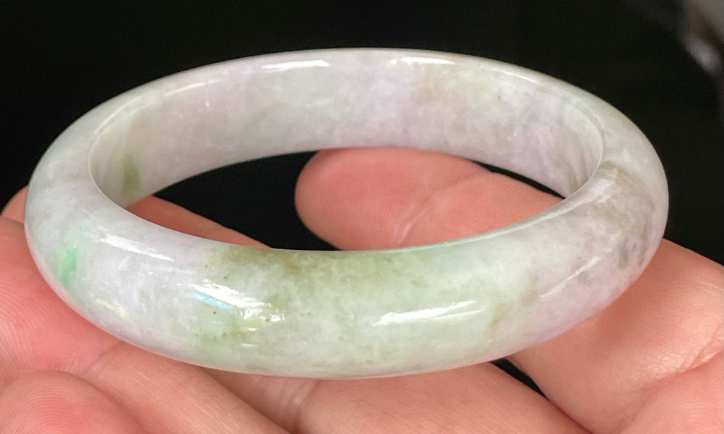 Natural Grade A Certified Burmese Jadeite Jade Bangle – Icy Imperial & Moss Green with Greyish Milky White Hues – 54.5mm – JB031