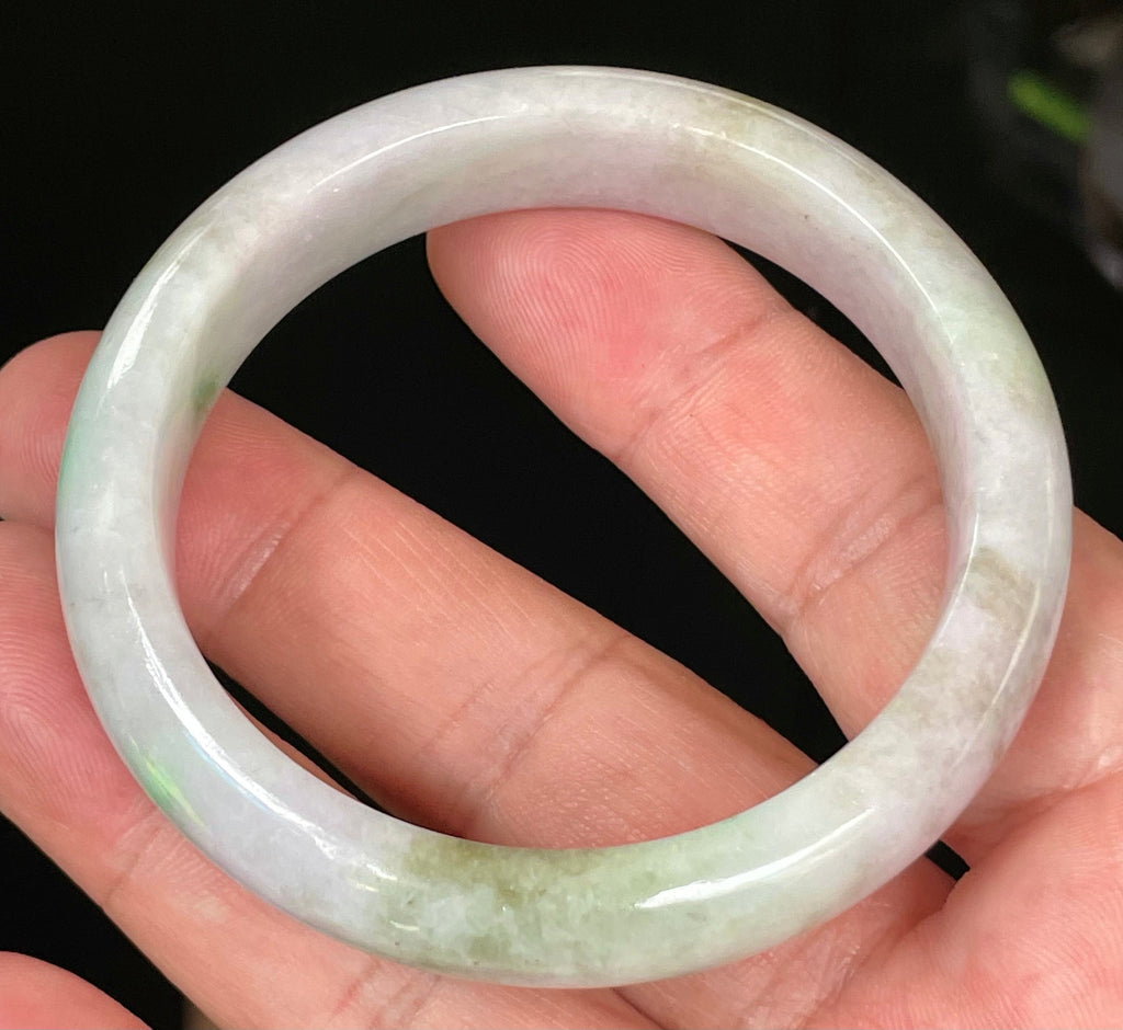Natural Grade A Certified Burmese Jadeite Jade Bangle – Icy Imperial & Moss Green with Greyish Milky White Hues – 54.5mm – JB031