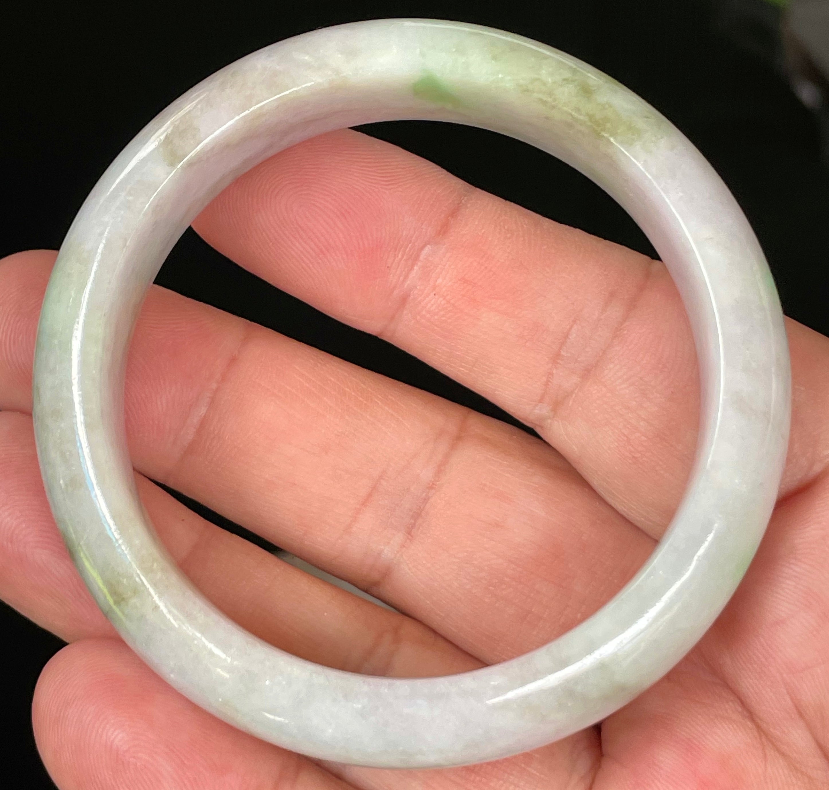 Natural Grade A Certified Burmese Jadeite Jade Bangle – Icy Imperial & Moss Green with Greyish Milky White Hues – 54.5mm – JB031