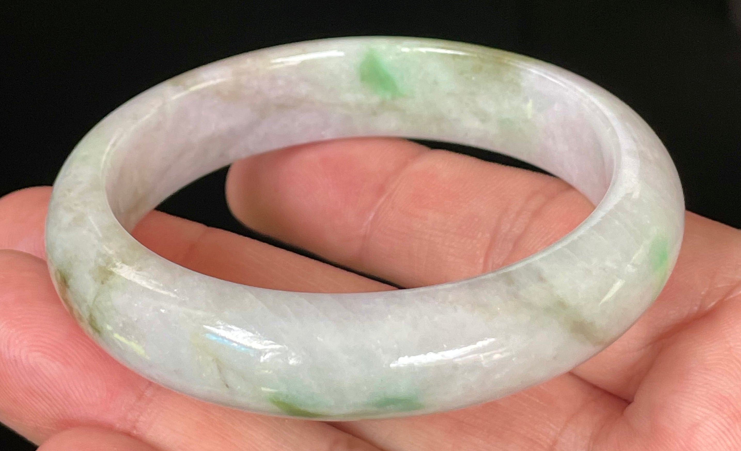 Natural Grade A Certified Burmese Jadeite Jade Bangle – Icy Imperial & Moss Green with Greyish Milky White Hues – 54.5mm – JB031