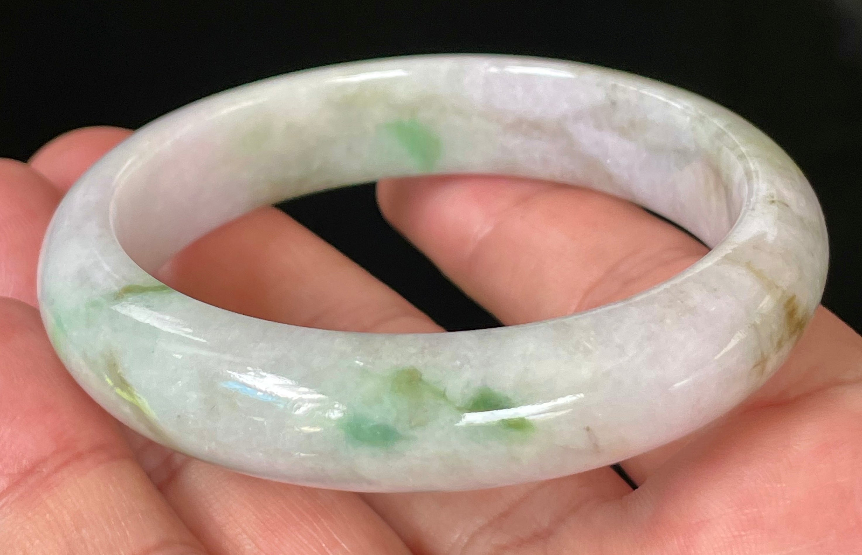Natural Grade A Certified Burmese Jadeite Jade Bangle – Icy Imperial & Moss Green with Greyish Milky White Hues – 54.5mm – JB031
